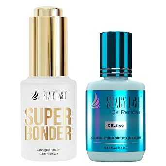 Super Bonder 15ml & Lash Remover for Eyelash Extensions 15ml / Lash Bonder for Eyelash Extensions/Locks Eyelash Glue Fumes / 60 Sec Dissolution Lash Glue Remover/Lash Extension Supplies