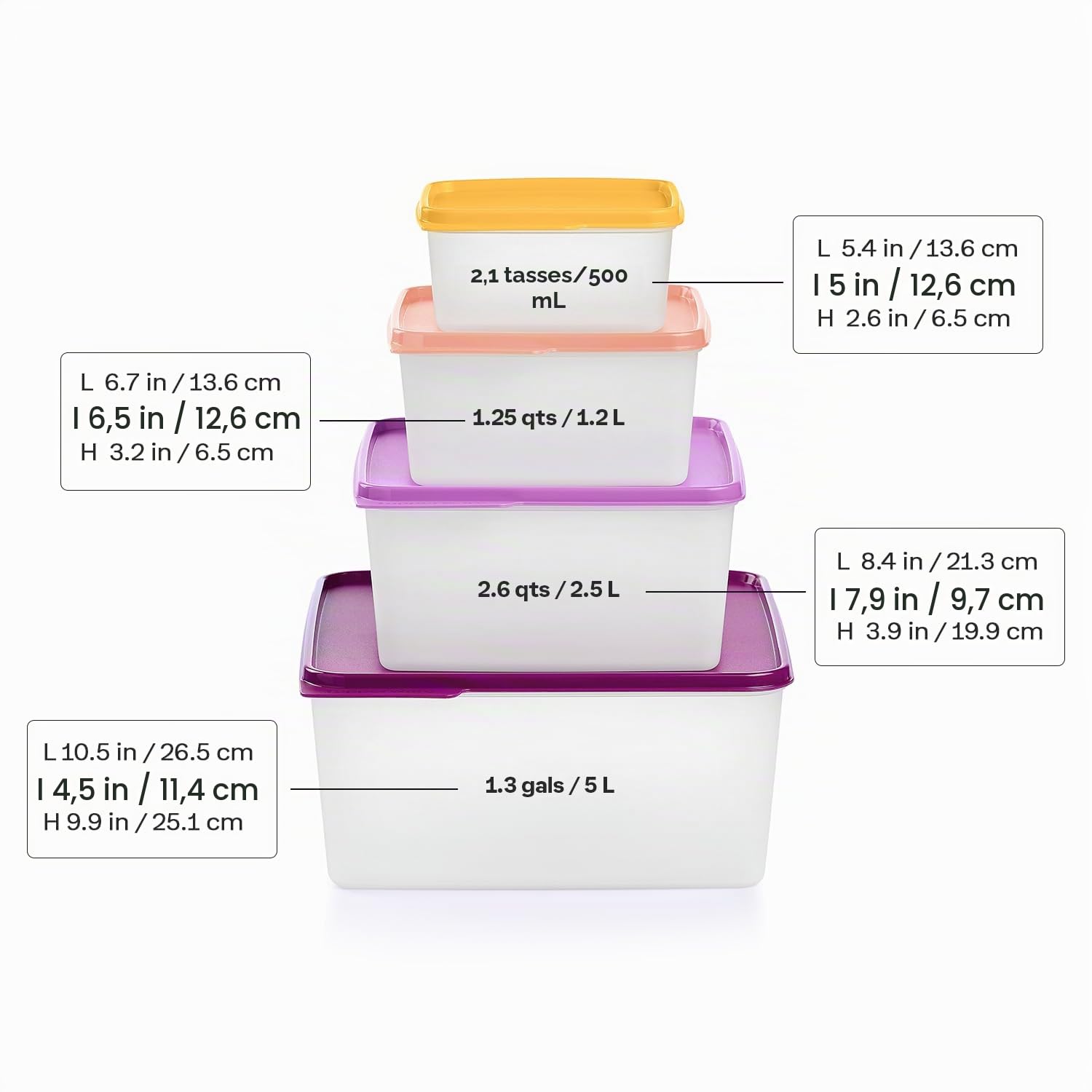 Tupperware Keeptabs Lot de 4 boîtes de rangement empilables pour aliments – Couvercles multicolores, emboîtables, passent au lave-vaisselle et sans BPA
