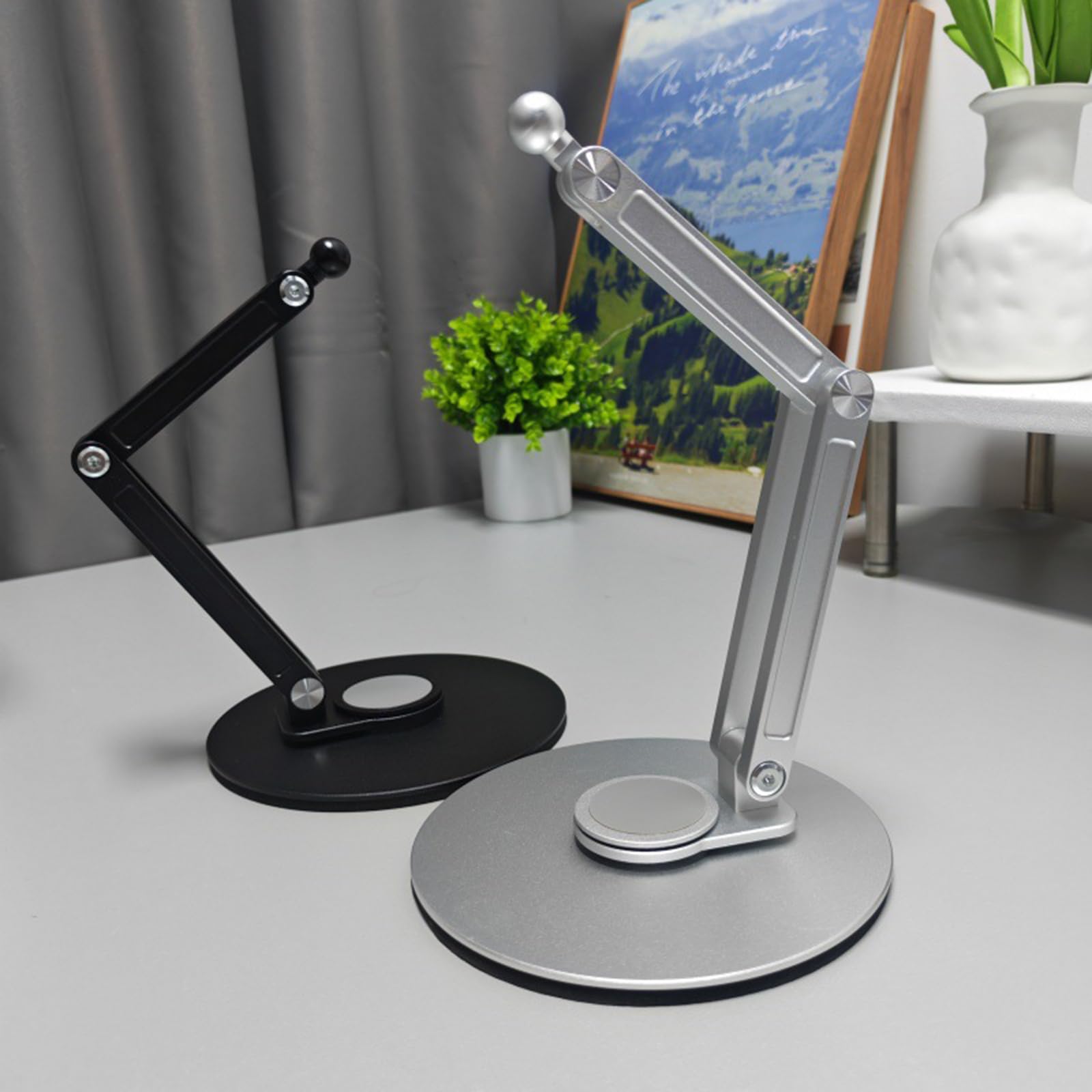 Supporto per telefono in alluminio, girevole a 360°, Silver | Supporto magnetico per telefono in alluminio con regolazione in altezza per tablet e smartphone