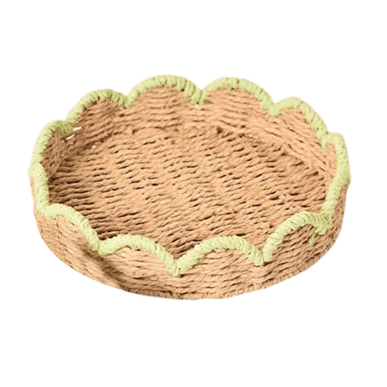 Scalloped Serving Tray Decorative Braided Paper String Container for Storing Cosmetics and Small Items Breathable Storage Planner