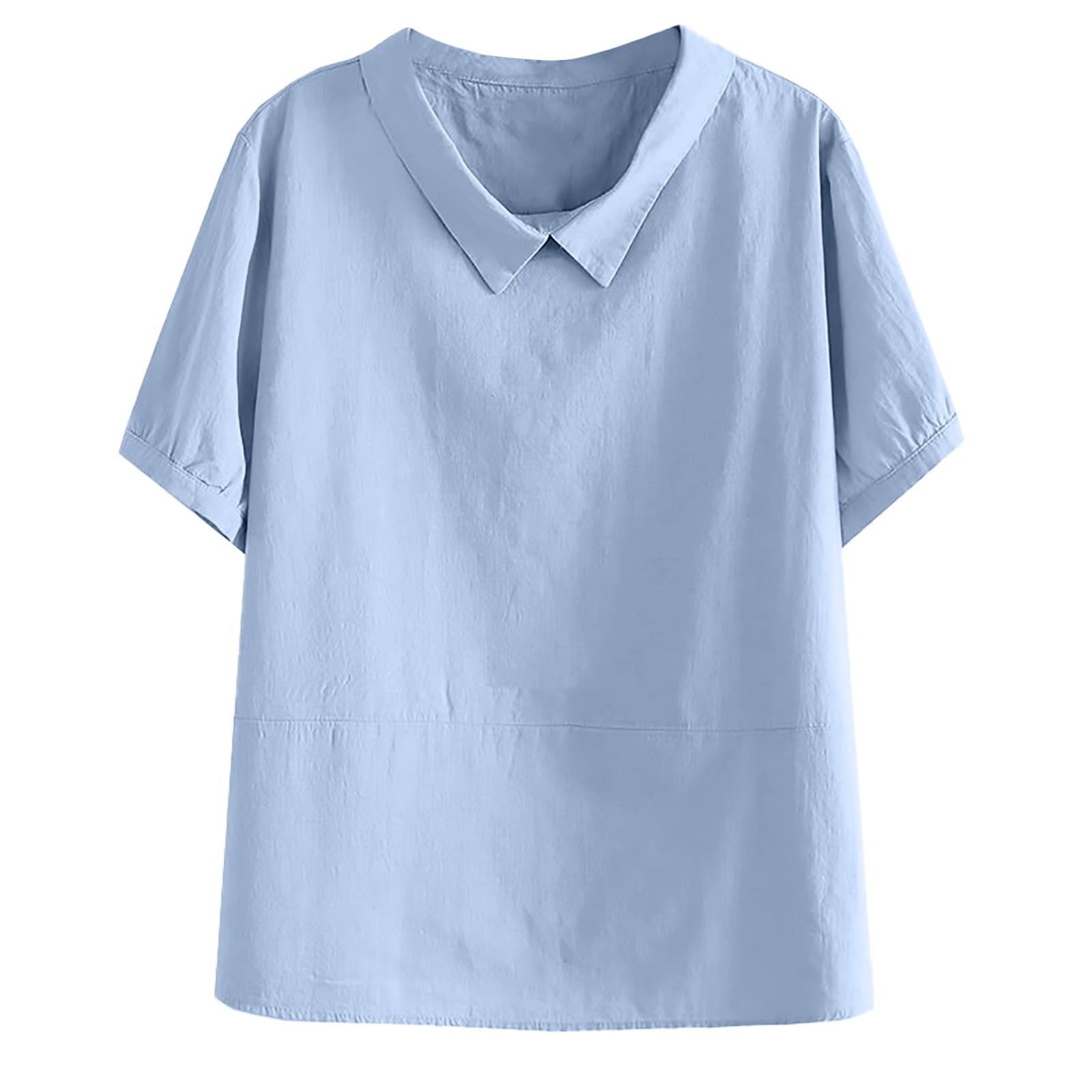 Generic Camisas Mujer 2024 Manga Corta Blusa De Manga Corta para Mujer, Fina, De Algodón Y Lino Transpirable, Holgada, De Talla Grande, con Solapa Fina Tops Deportivos Mujer Manga Larga
