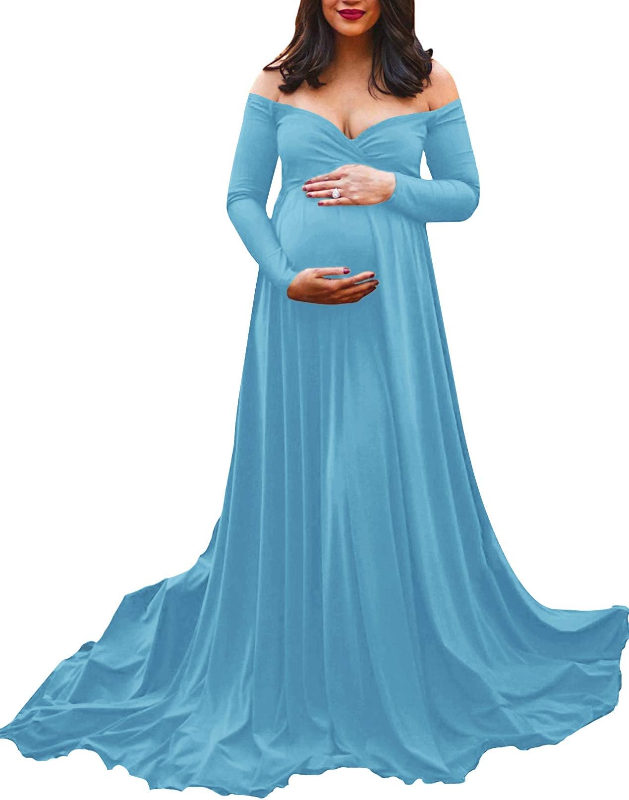Maternity Off Shoulders Half Circle Gown for Baby Shower Photo Props Dress