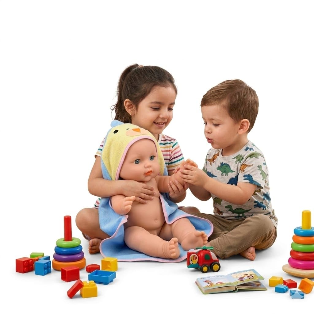 HK Toys Natural Looking Baby Toy Wearing a Towel with Movable Hands and Legs for Small Kids/Made of Rubber/Natural Brown Color (Without Battery Operated) Real Looking Baby Doll-image-48
