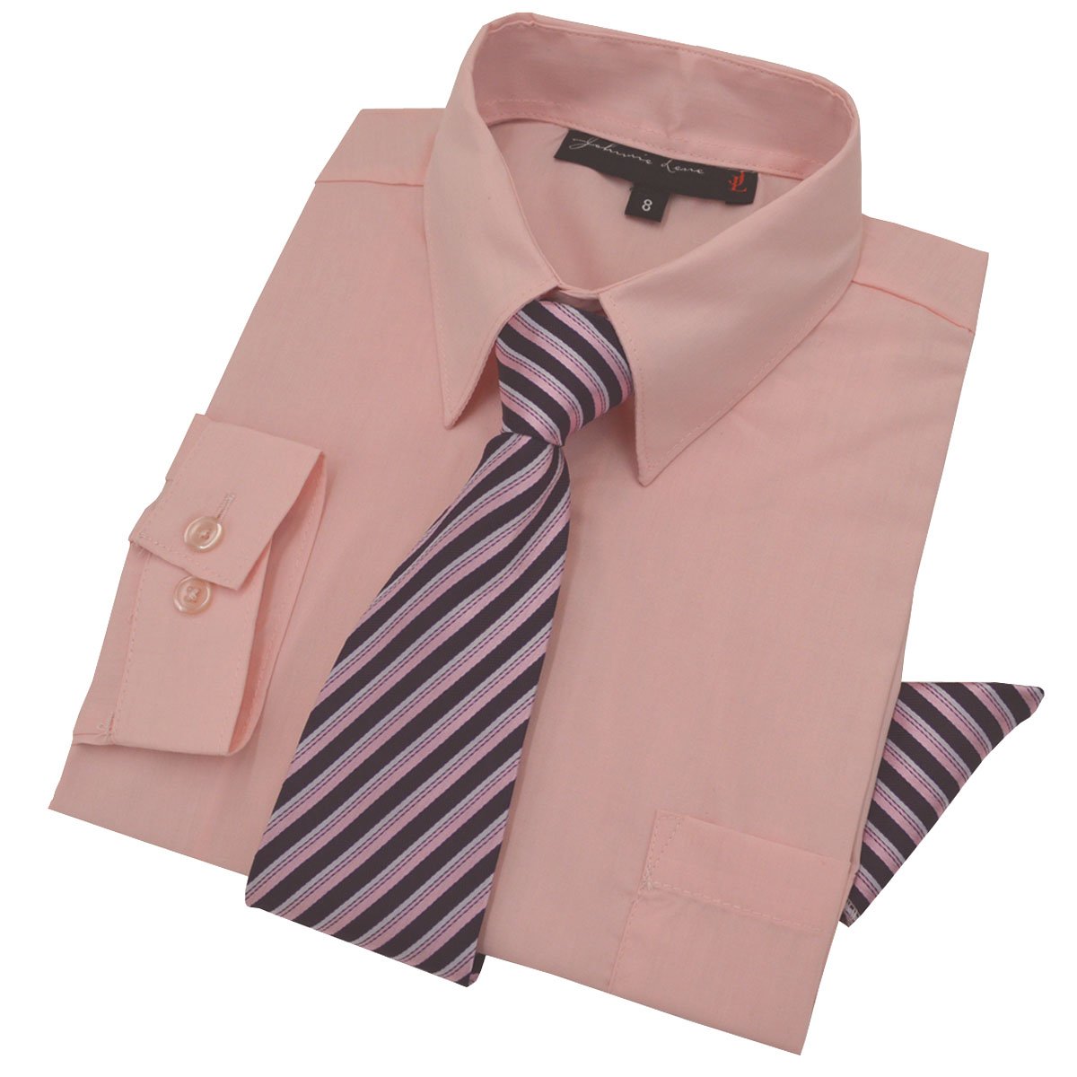 Boys Long Sleeve Dress Shirt with Tie and Handkerchief