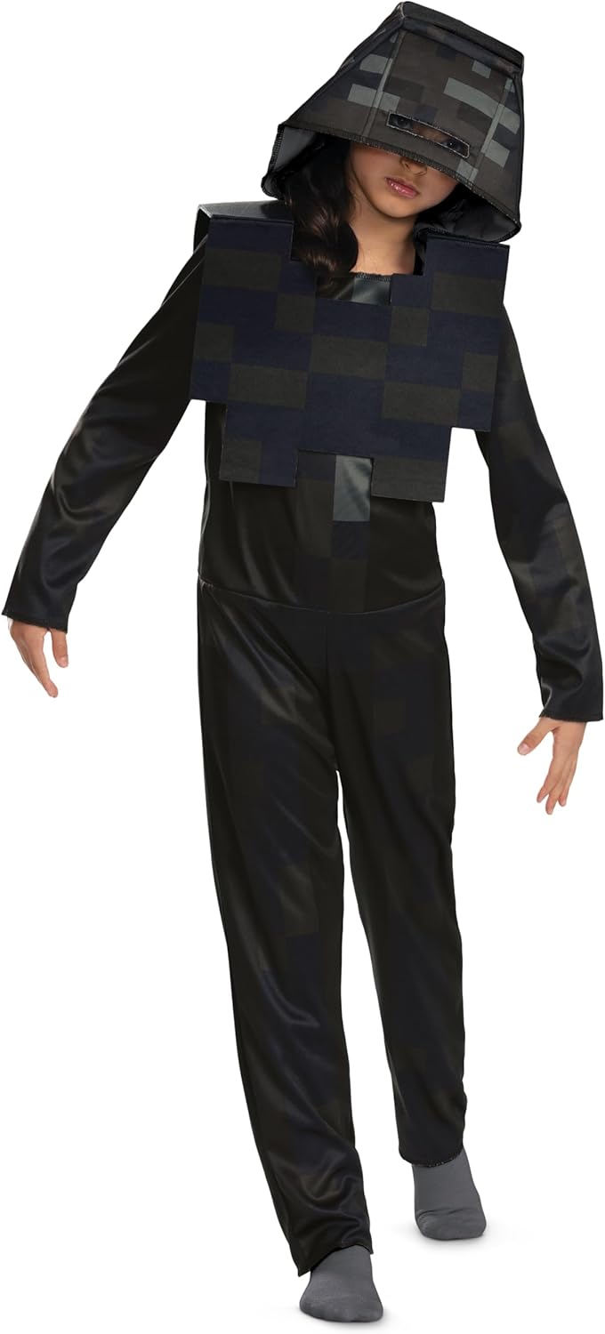 Disguise Wither Skeleton Minecraft Costume, Official Minecraft Costume with Hooded Jumpsuit for Kids, Child Size (10-12)