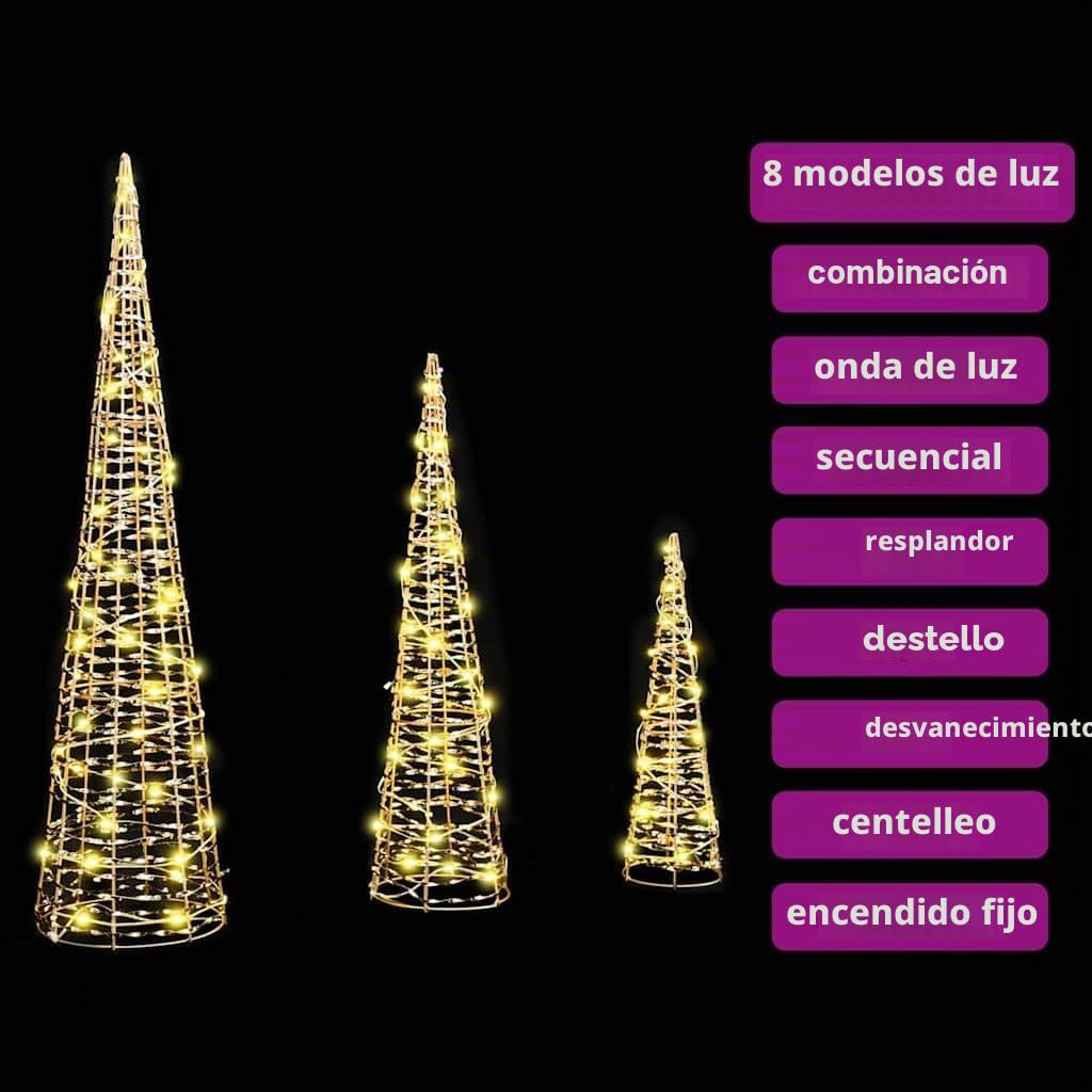 vidaXL Árbol de Navidad 3 uds. cálido 20 x 20 x 80 cm Pet 90 LED