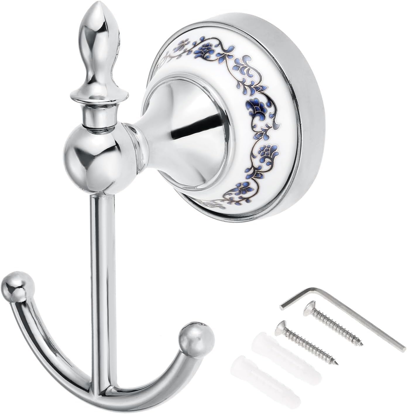 DRELD Decorative Coat Hook, Ceramic Metal Towel Rack for Bathroom, Silver
