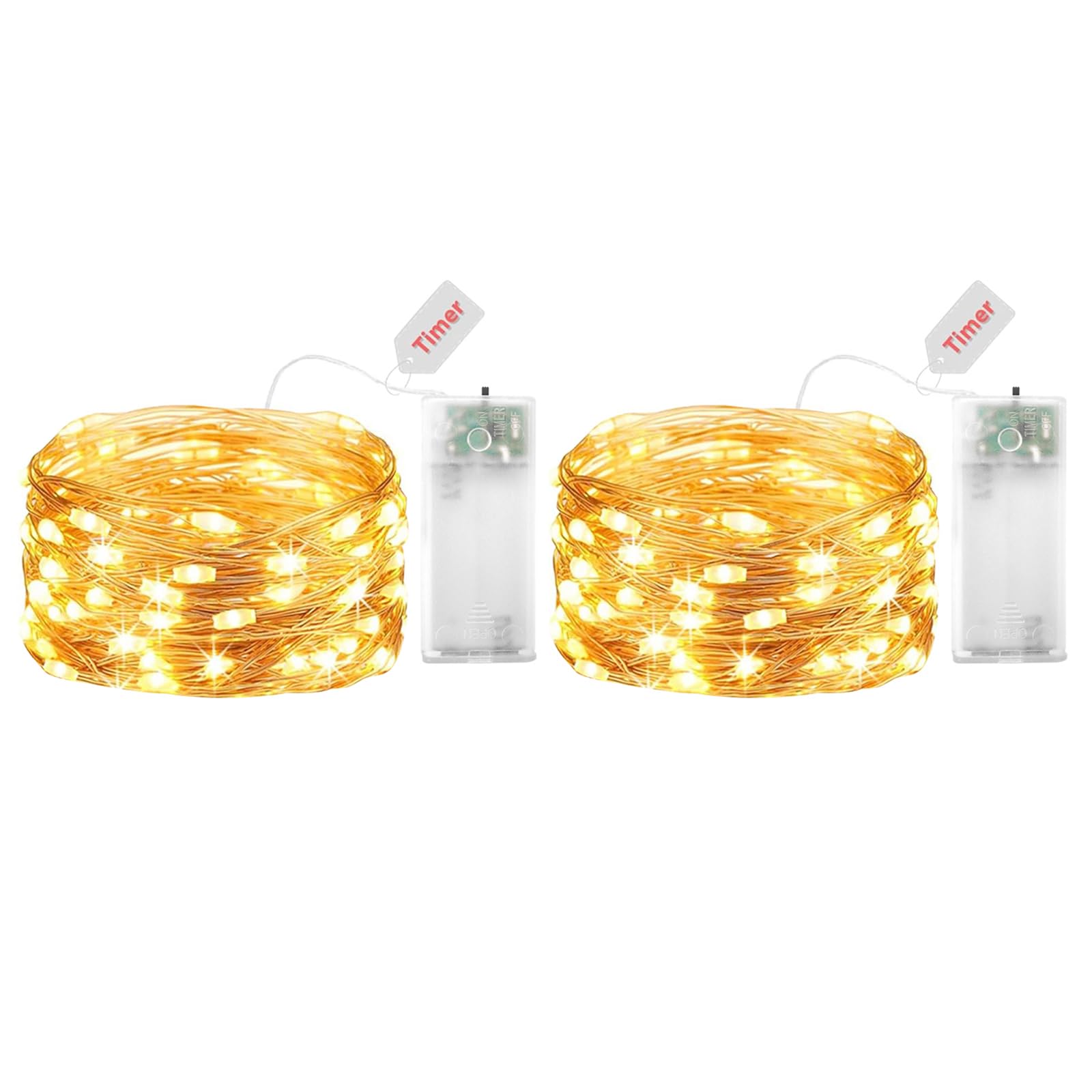 ENLACE Pack of 2 LED Fairy Lights with Battery and Timer, 3M 30 LED Copper Wire Fairy Lights, Battery Operated Warm White String Lights with Timer for Christmas, Halloween, Wedding, Indoor Decoration