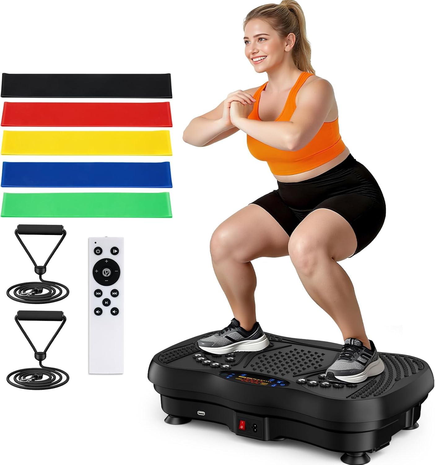 Vibration Plate Exercise Machine for Weight Loss | Full Body Fitness Platform with Bluetooth Music, Remote Control & Resistance Bands | Lymphatic Drainage Vibrating Workout Shaker for Men & Women