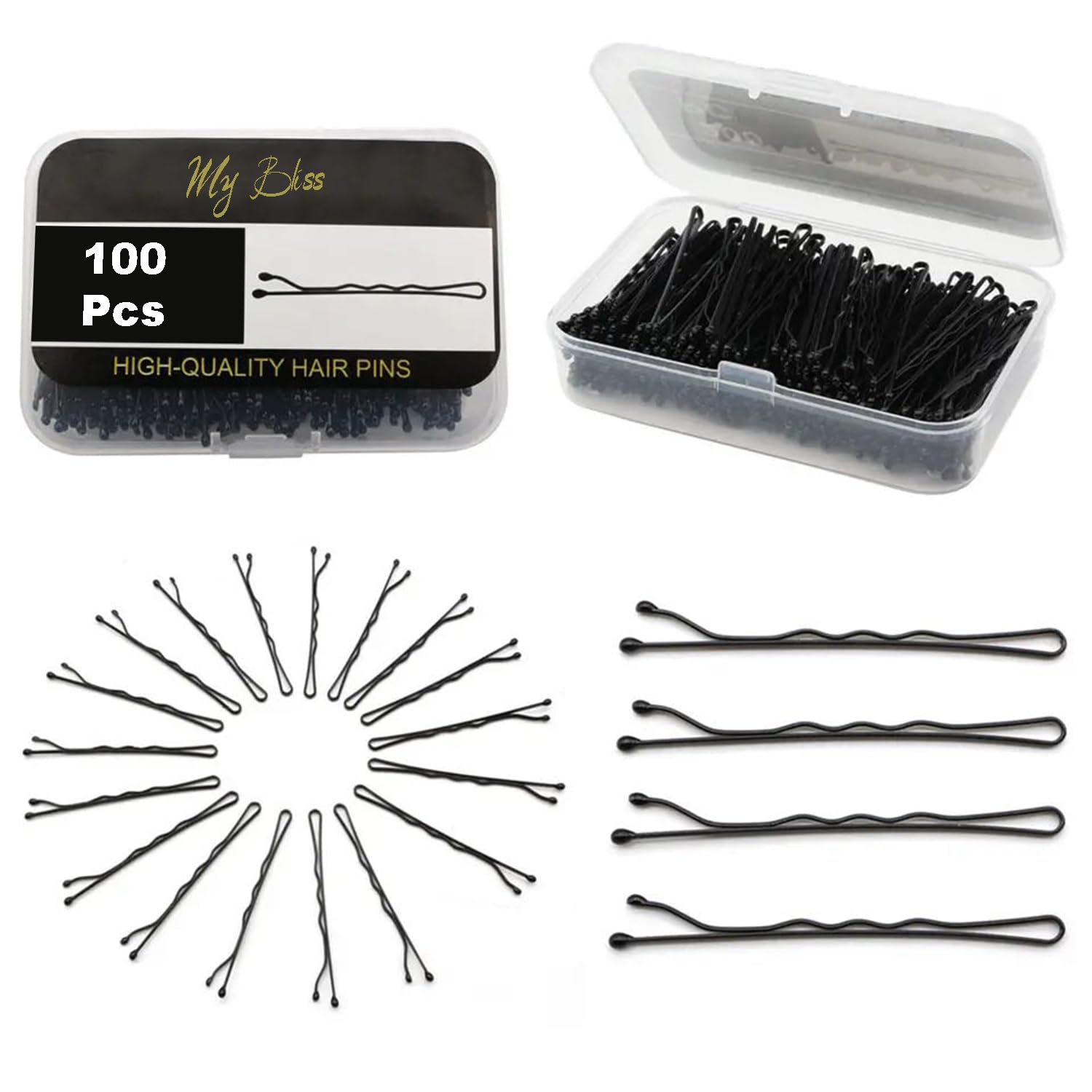Premium Bobby Hair Pins for Women & Girls 200-Piece Black Metal Grip Clips, 6 cm, Rust-Resistant Strong Hold Pins with Storage Box for Daily Styling