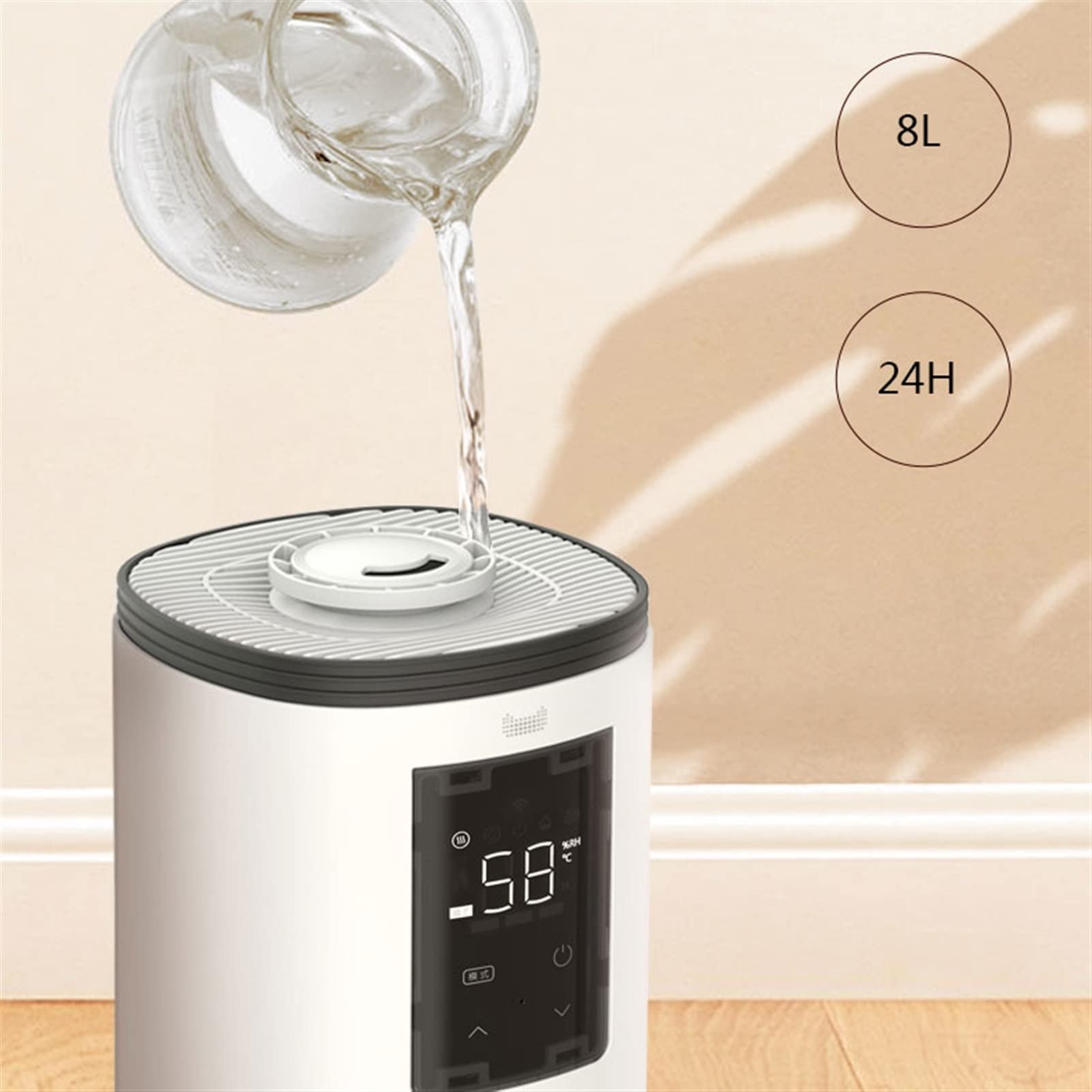 Umidificatore Ambiente Umidificatore da pavimento Umidificatore silenzioso for camera da letto domestica - Umidità costante intelligente e spegnimento automatico, 8 litri Domestico Umidificatore