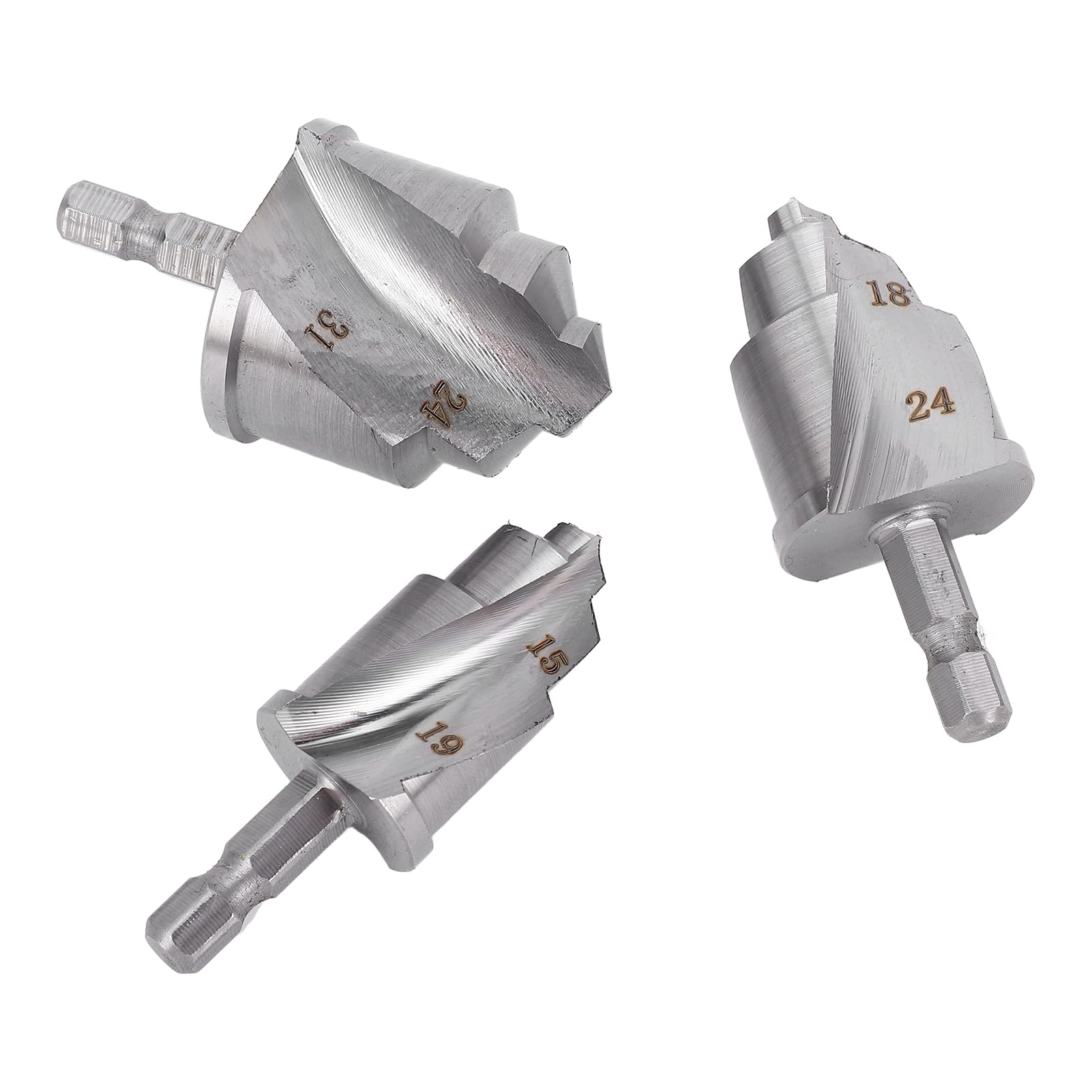 15-19mm, 18-24mm, 24-31mm Pipe Lifting Drill Bit, 3PCS Step Reamer Bit with 1/4 Inch Hex Shank, Ti Coating for PVC PPR Water Pipe Repair, Suitable for Drilling, Reaming