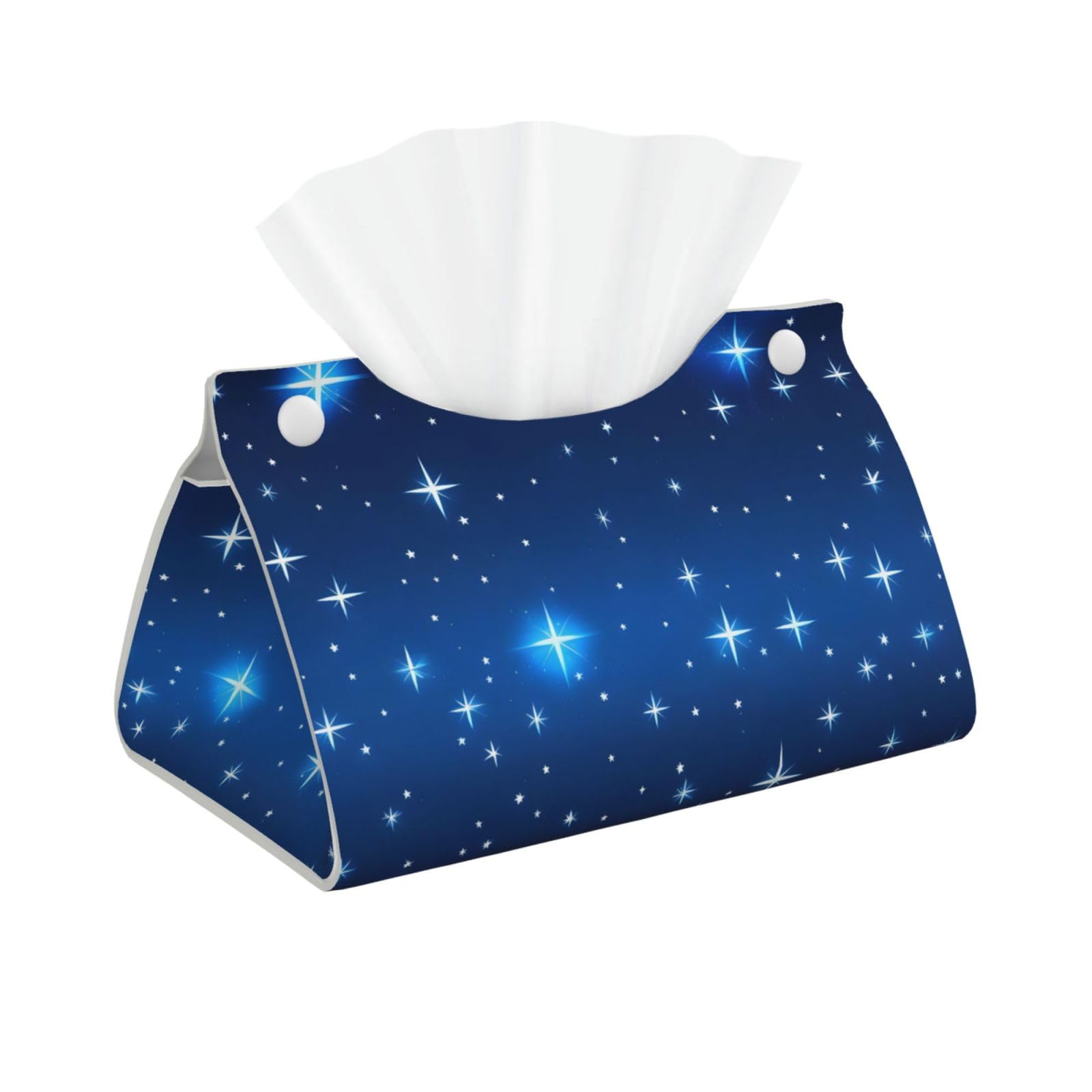 Blue star pattern Long Leather Tissue Box Cover-Waterproof PU Leather Tissue Holder for Bathroom, Decorative Rectangular Tissue Case