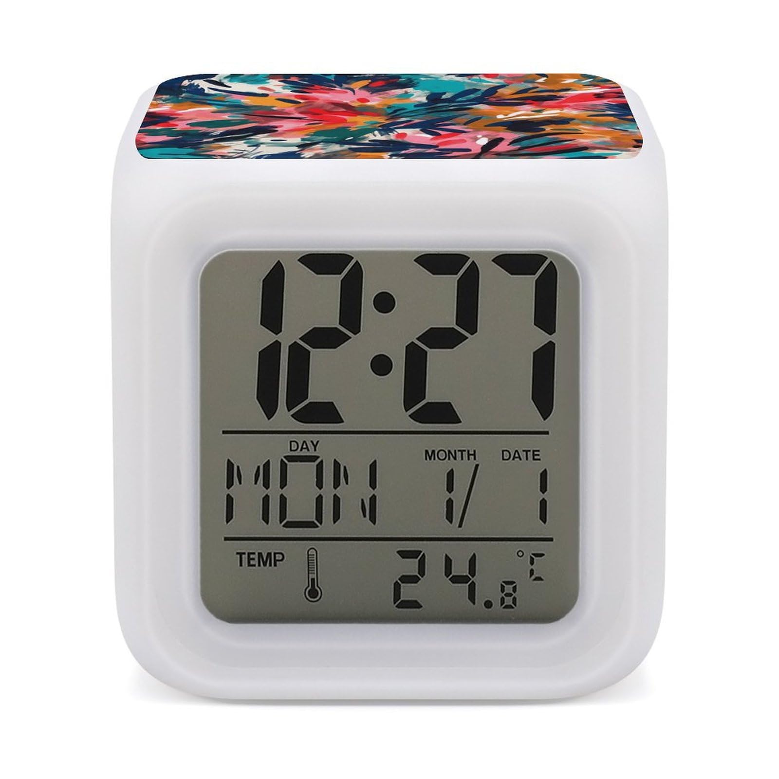JTREHY 7 Color Changing LED Digital Alarm Clock,Color Painting Printed Wake-up Clock with Temperature Display Home Decoration Alarm Clock for Bedroom Office