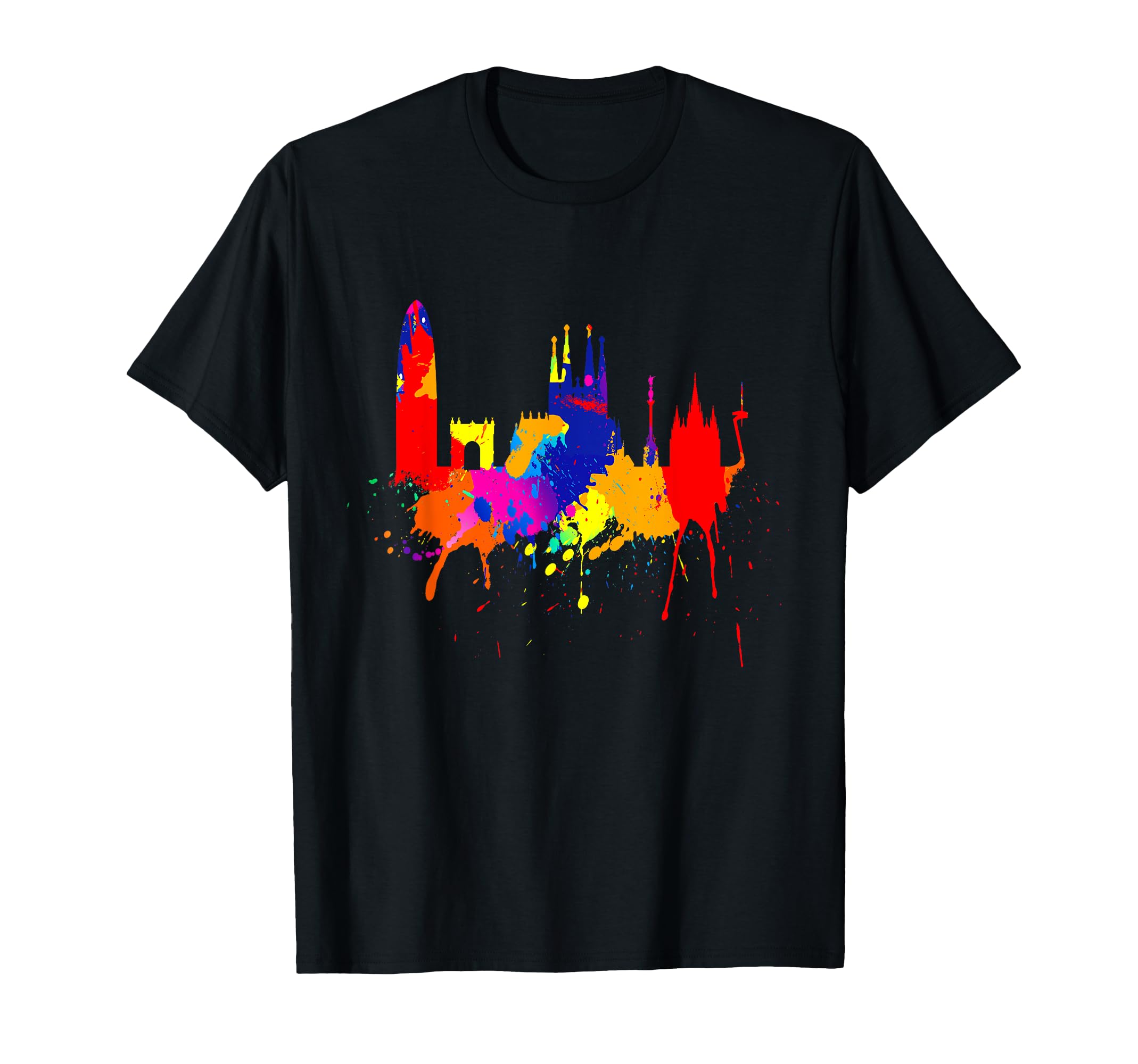 Barcelona Skyline Spain Colorful Love Sagrada Familia T-Shirt, Black