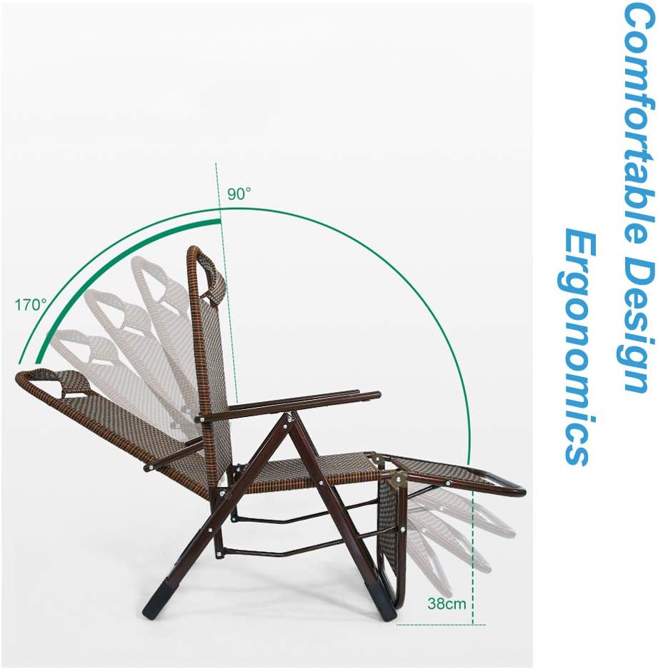 Brown Rattan Reclining Patio Chair | Zero Gravity Locking Recliner Chair Living Room Garden Lawn | Outdoor Lounger Chair Oversize Folding, Max.150kg