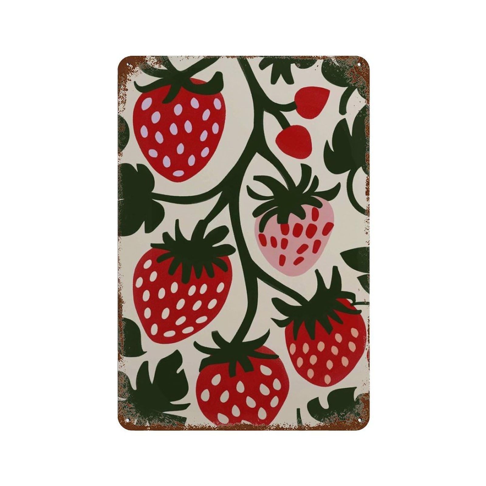 xiaoxiaoshen Strawberry Kitchen Scandinavian Folk Fruit Modern Farmhouse Red Berry Botanical Wall Decor Art Metal Tin Poster Modern Home Decor Art Home Bar Shop Decorations Vintage Sign 30x20cm