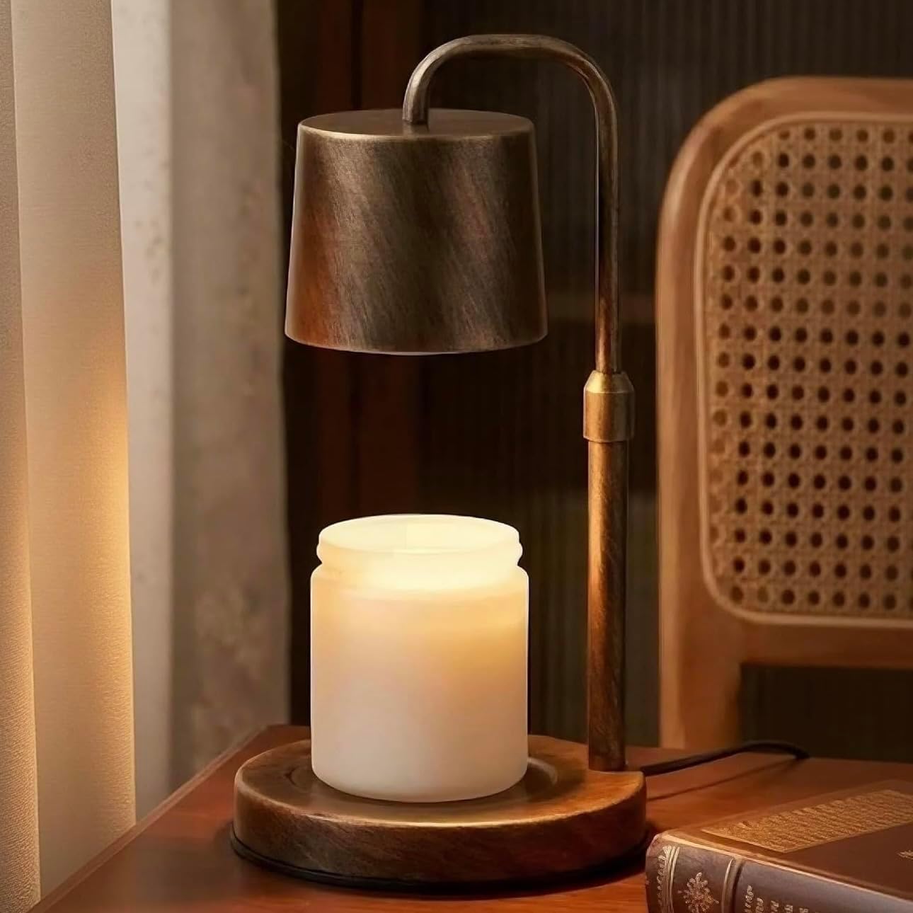 Vintage Industrial Candle Warmer Lamp for Home Decor - Height Adjustable with 2-6H Timer & Dimmer, Dimmable Wax Melt Warmer Compatible with Yankee Candle Jars (Antique Bronze, 50W 2 Bulbs, 110V)