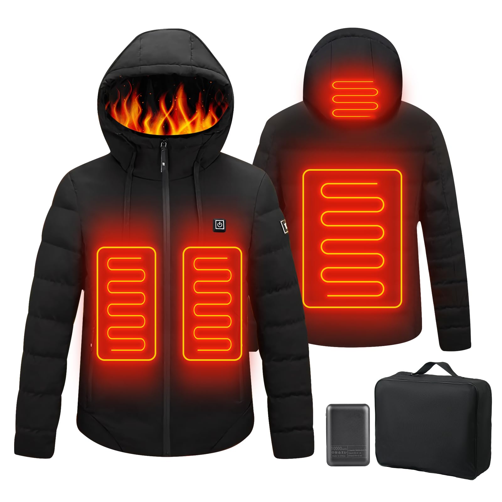 Heated Jacket with Hood Electric Heating Jacket for Men Women Winter Warm Heated Coat for Skiing Motorcycling