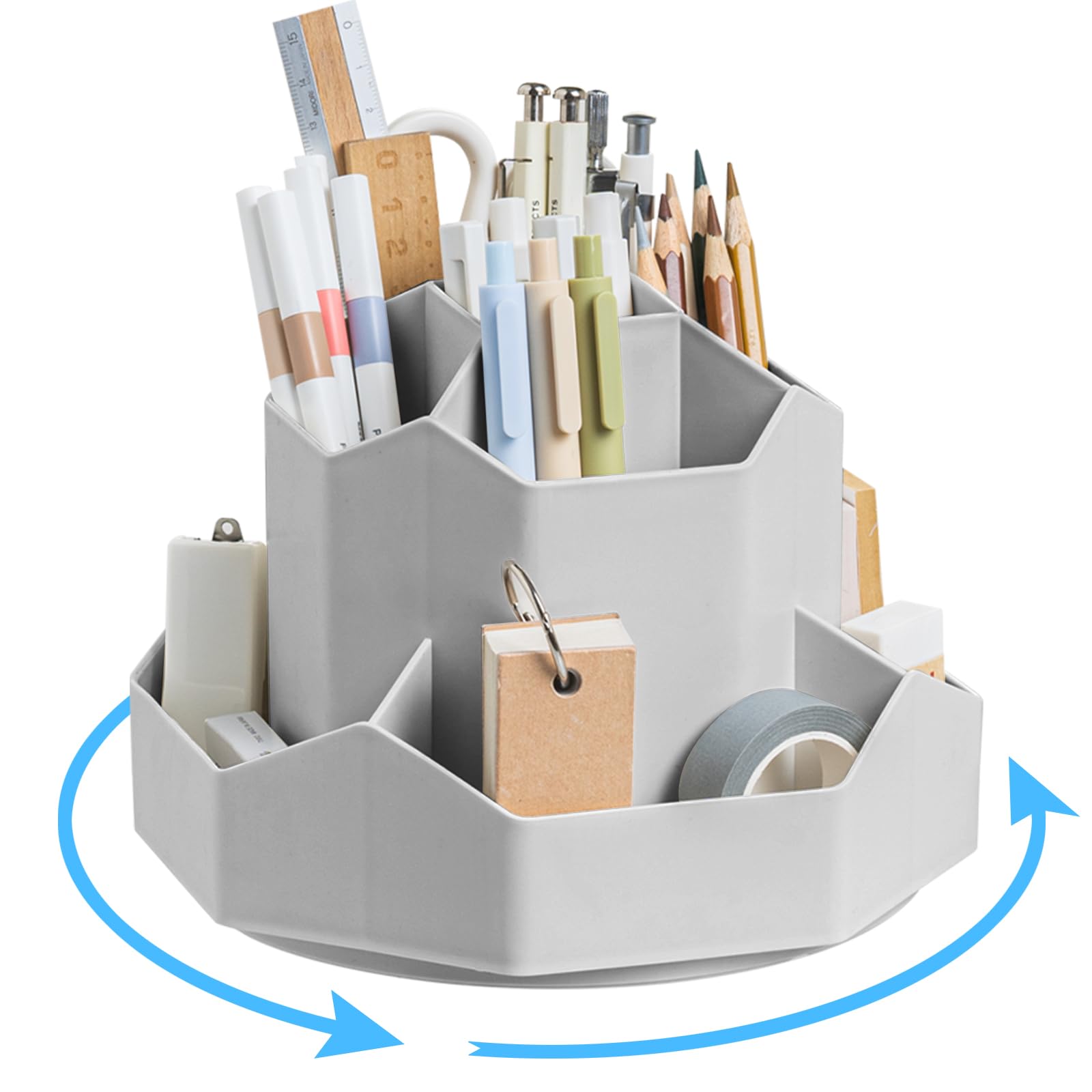 Ceysin Desk Organiser, 360 Degree Rotating Pen Pencil Holder with 9 Compartments