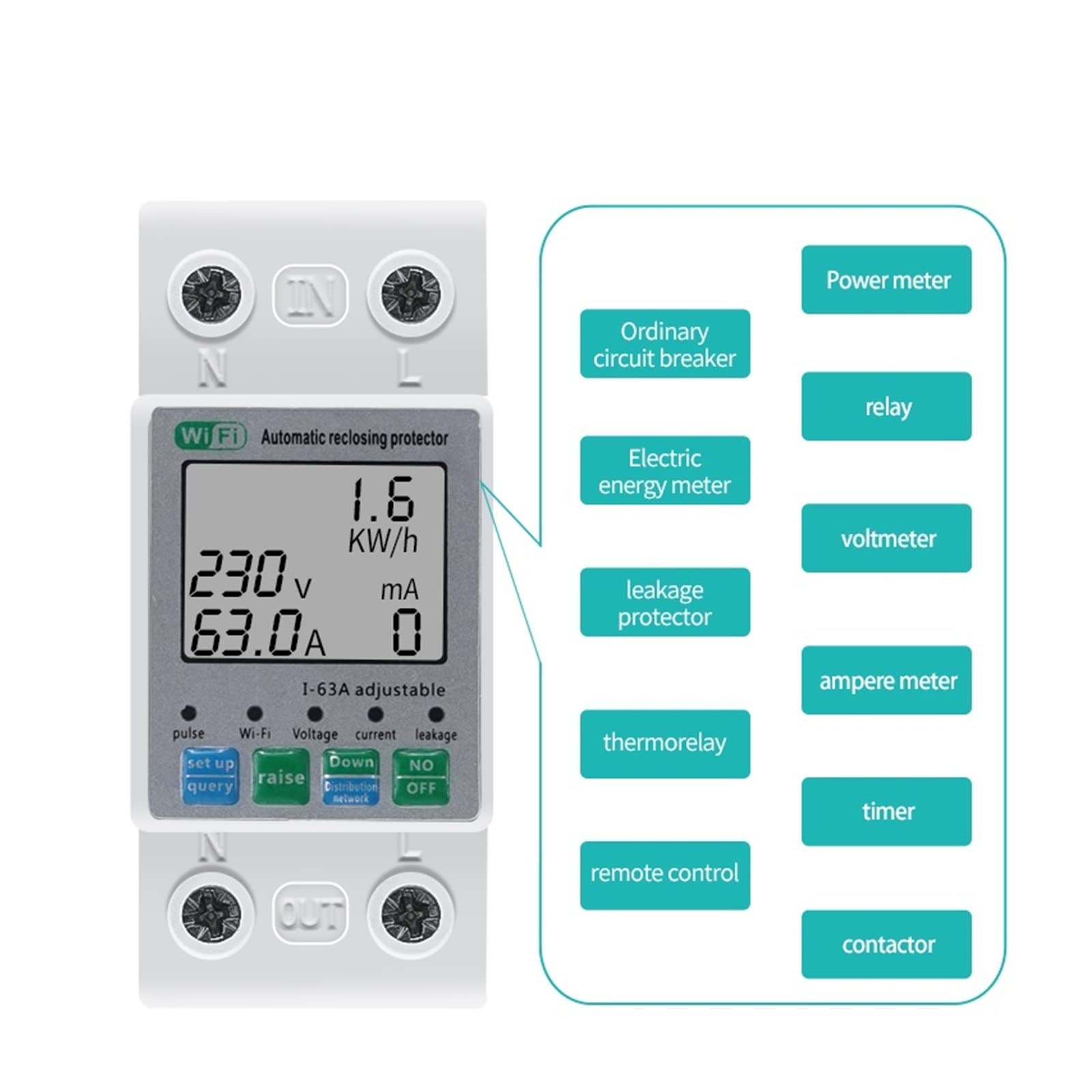 Medidor De Consumo Electrico, Tuya energía KWH medidor de energía prepago 2P 63A Circuito Fuga a Tierra sobre bajo Voltaje Protector, Fácil de Instalar
