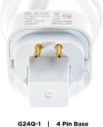 Miniatura 4 de SLEEKLIGHTING Bombilla de base G24Q-1 de 13 W, espiral CFL de 4 pines, 4200 K, 800 lm, fluorescente compacto, luz blanca cálida, paquete de 4
