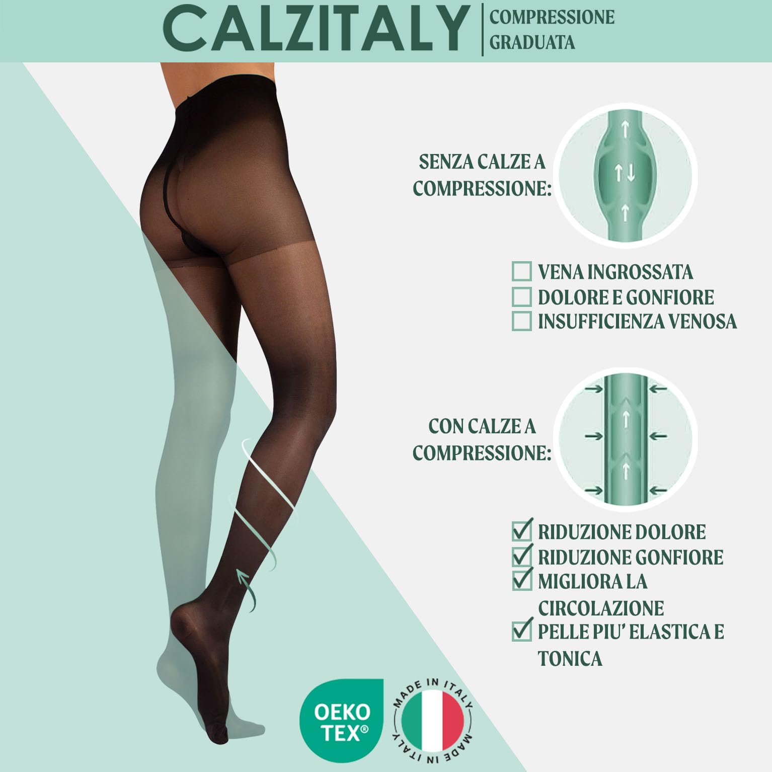 Collant Sanitario Compressione Graduata Media || 70 Den || Nero & Naturale || S M L Xl Xxl ||