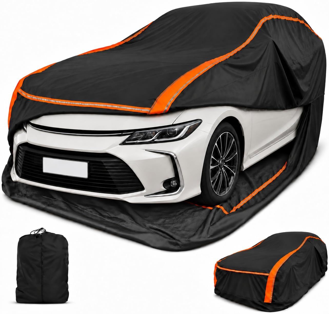 Full Enclosed Car Cover,2-in 1 Cover Universal Fit Sedan/Coupe 178-185" for Toyota Corolla,Civic, Jetta, Forte, Sentra, Elantra,Prius,Waterproof Multilayer Heavy-Duty Zip Bottom UV & Tear Protection