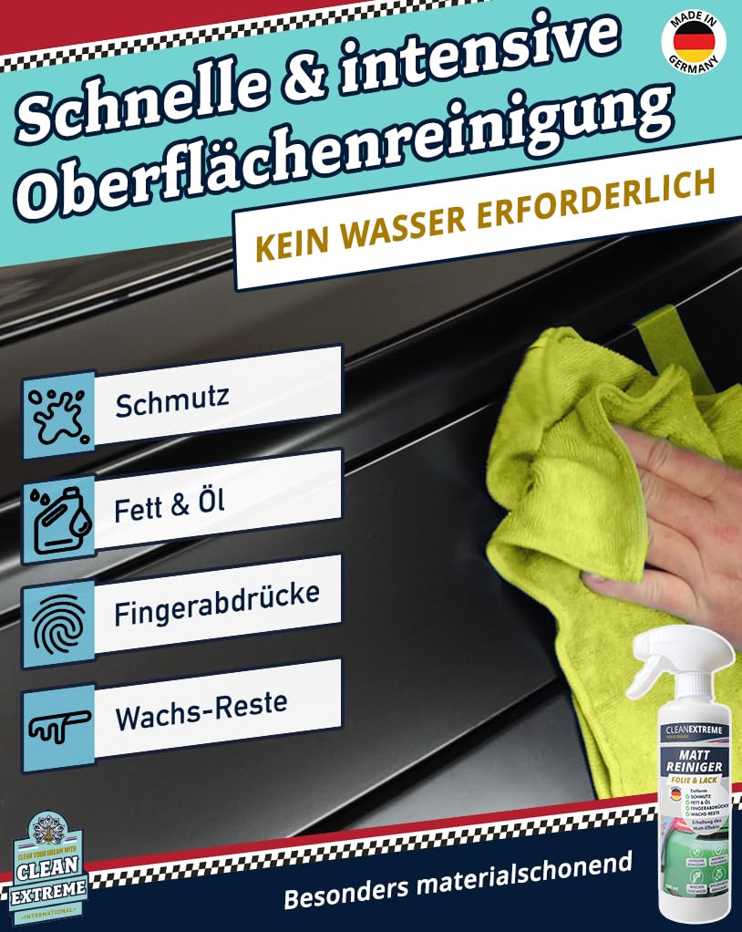 500ml Auto Mattlack Pflege + 500ml Mattlack Intensiv Reiniger + 2 Mikrofasertücher | Finish Set | Zum Reinigen Pflegen Versiegeln von Autolack matt & Matt-Folie