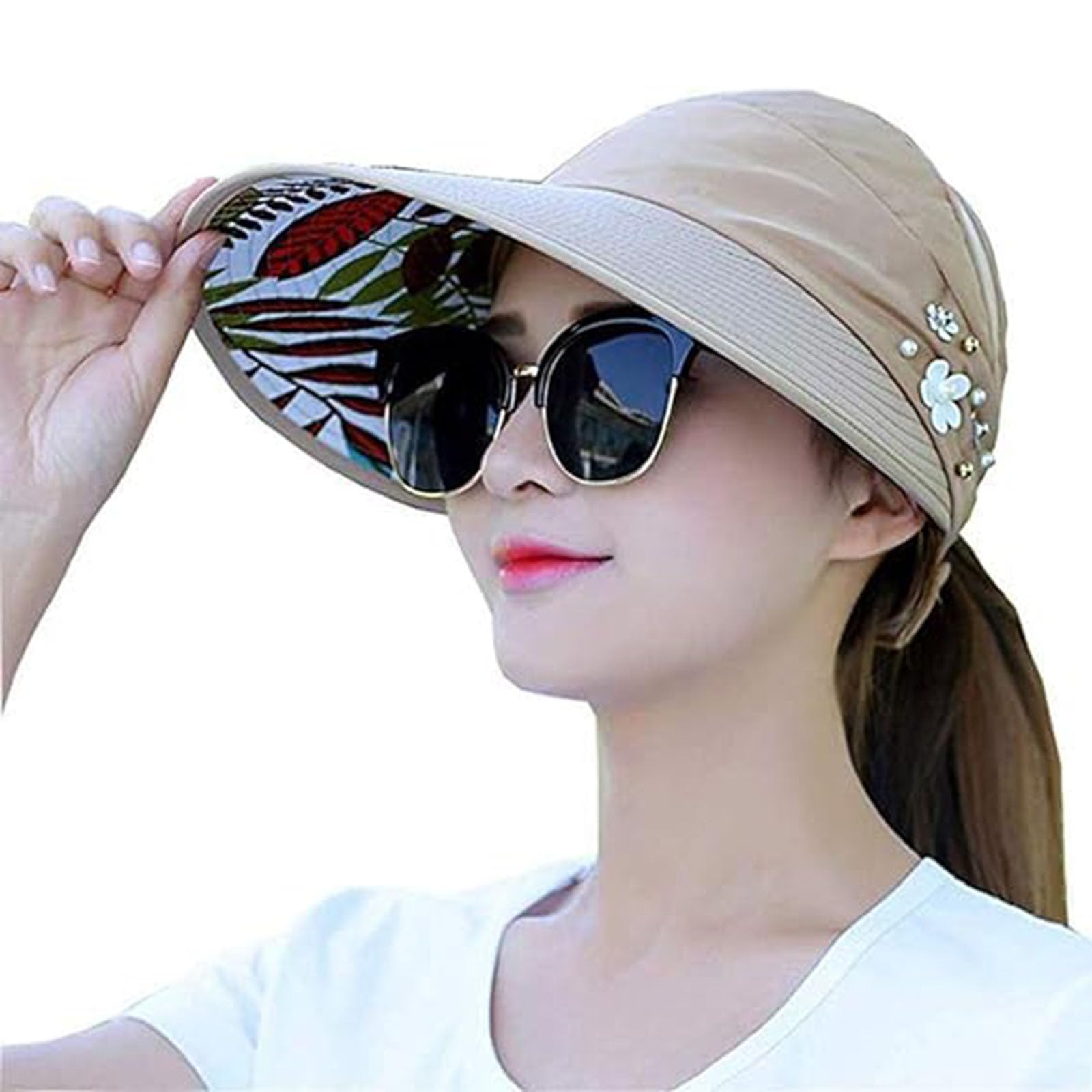 CEAeis Sombrero de Sol de ala Ancha con protección UV para Exteriores para Mujer, Sombrero de Sol de ala Grande, Sombreros de Visera Plegables de Playa de Verano para Mujer