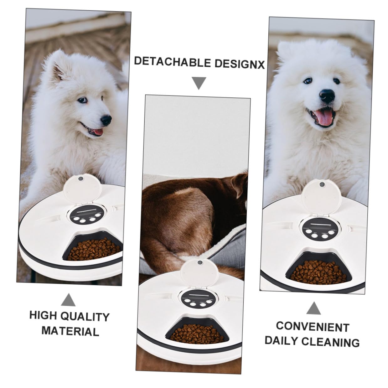 Alimentador Automático Temporizado para Mascotas de 90g Negro Abs | Dispensador de Comida para Perros, Diseño Desmontable y Almohadilla Antideslizante, para Colocar Esquina