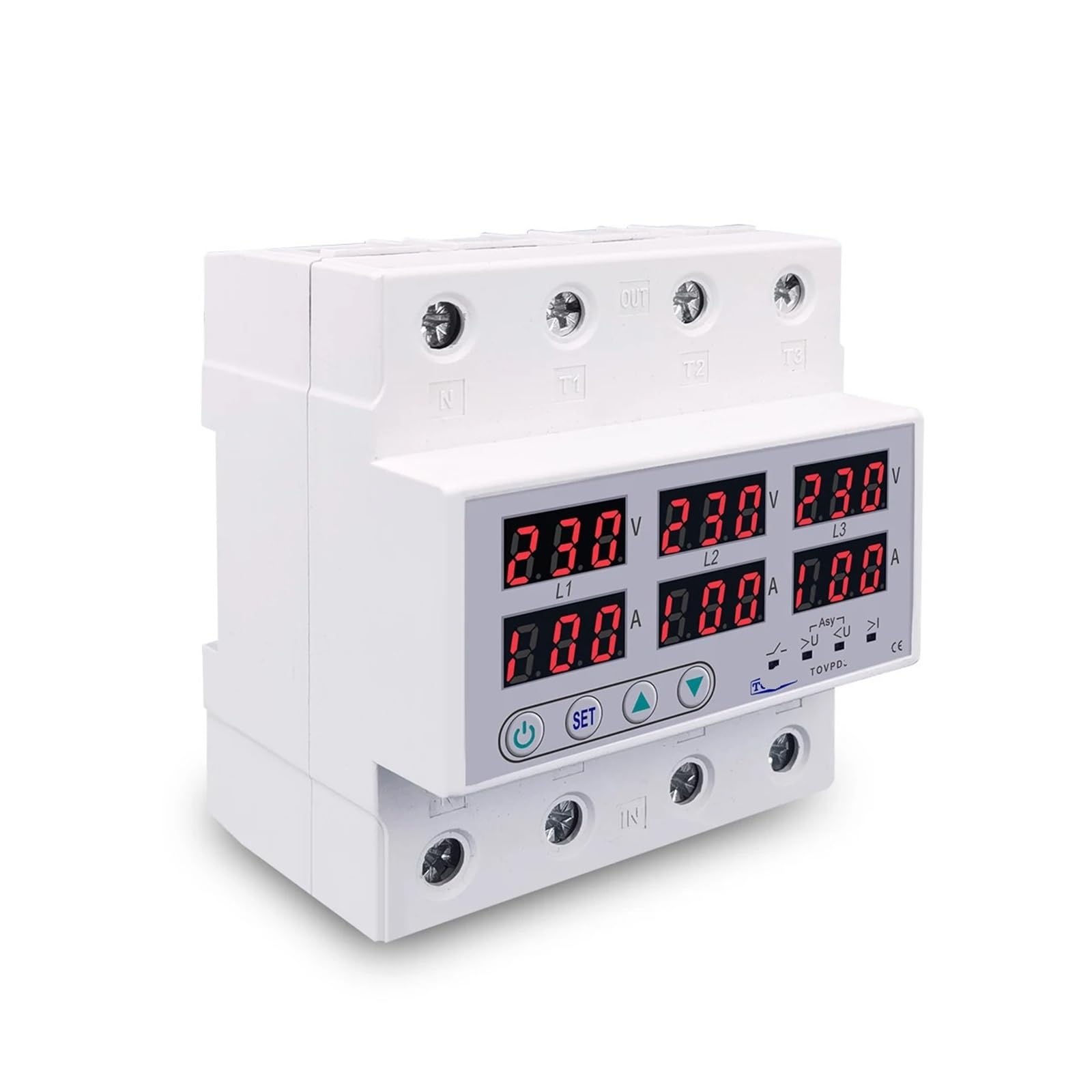 Relè di tensione trifase su guida DIN Voltmetro amperometro 3P+N La protezione del relè di monitoraggio di sovratensione e sottotensione regola la corrente e la sovratensione(63A without N 380V)
