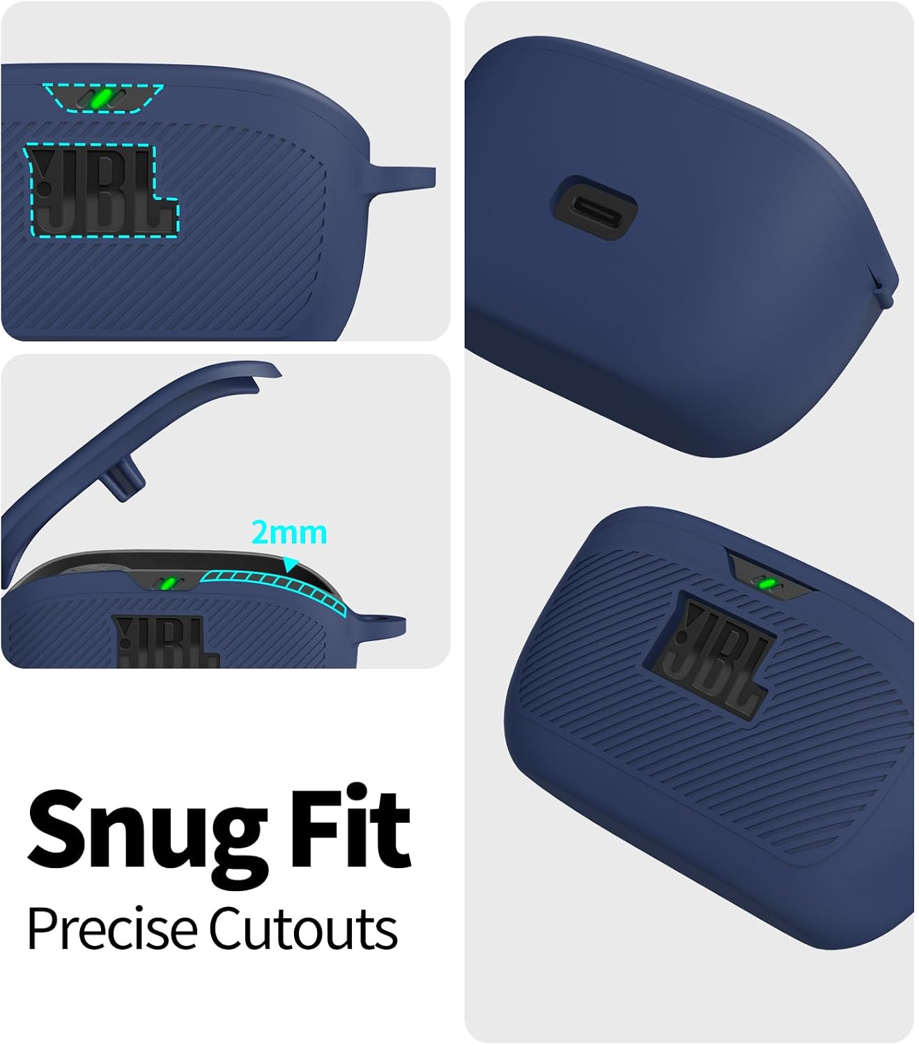 for JBL Vibe Buds Case Cover, Silicone Protective Portable Scratch Shock Resistant Logo Visible Design Cover Compatible with JBL Vibe Buds Headphones Charging Case with Carabiner-Blue thumbnail