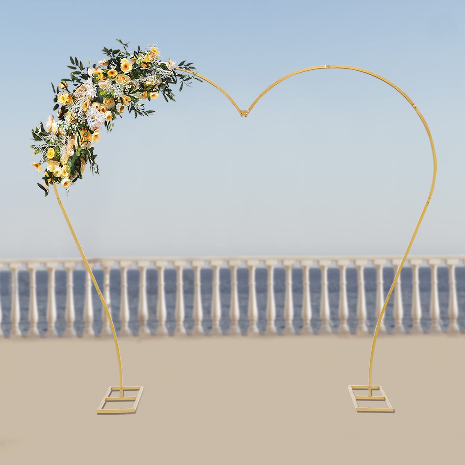 Arco per palloncini da matrimonio, a forma di cuore, in metallo, per cerimonia di matrimonio, festa di compleanno, doccia nuziale, anniversario, sfondo decorativo, 2,65 x 2,35 m (oro)