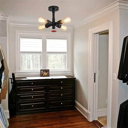 Miniatura 2 de Lámpara de techo industrial retro rústica estilo steampunk, lámpara de tubo de agua, lámpara colgante de 4 luces, vintage, cerca de techo, para