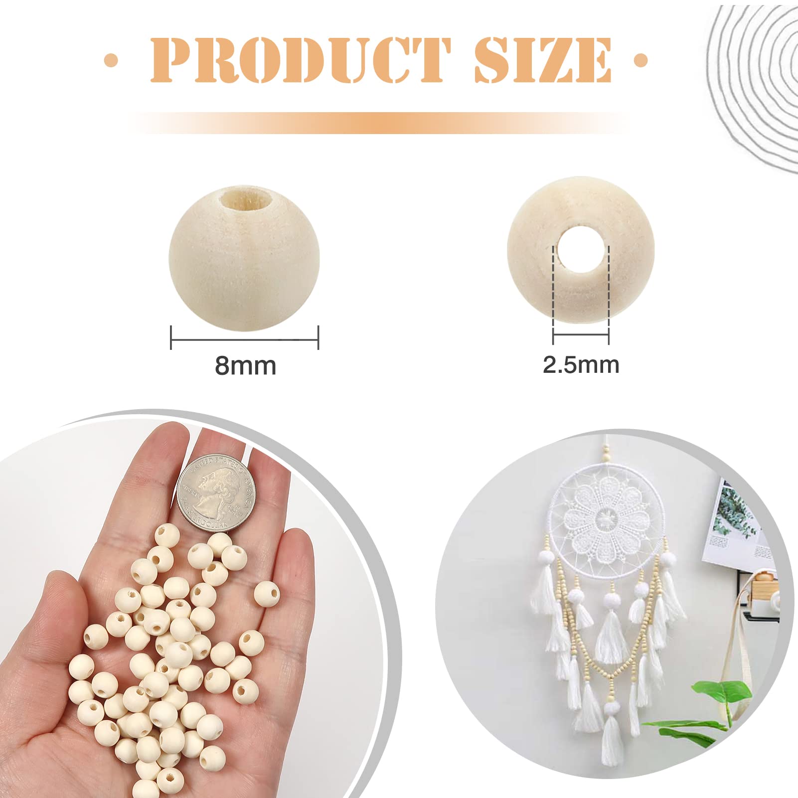 TOAOB Set 500 Perline Di Legno Stampate - 8 Forme E Taglie Diverse Per Bracciali Fai Da Te E Decorazioni - Foto 9
