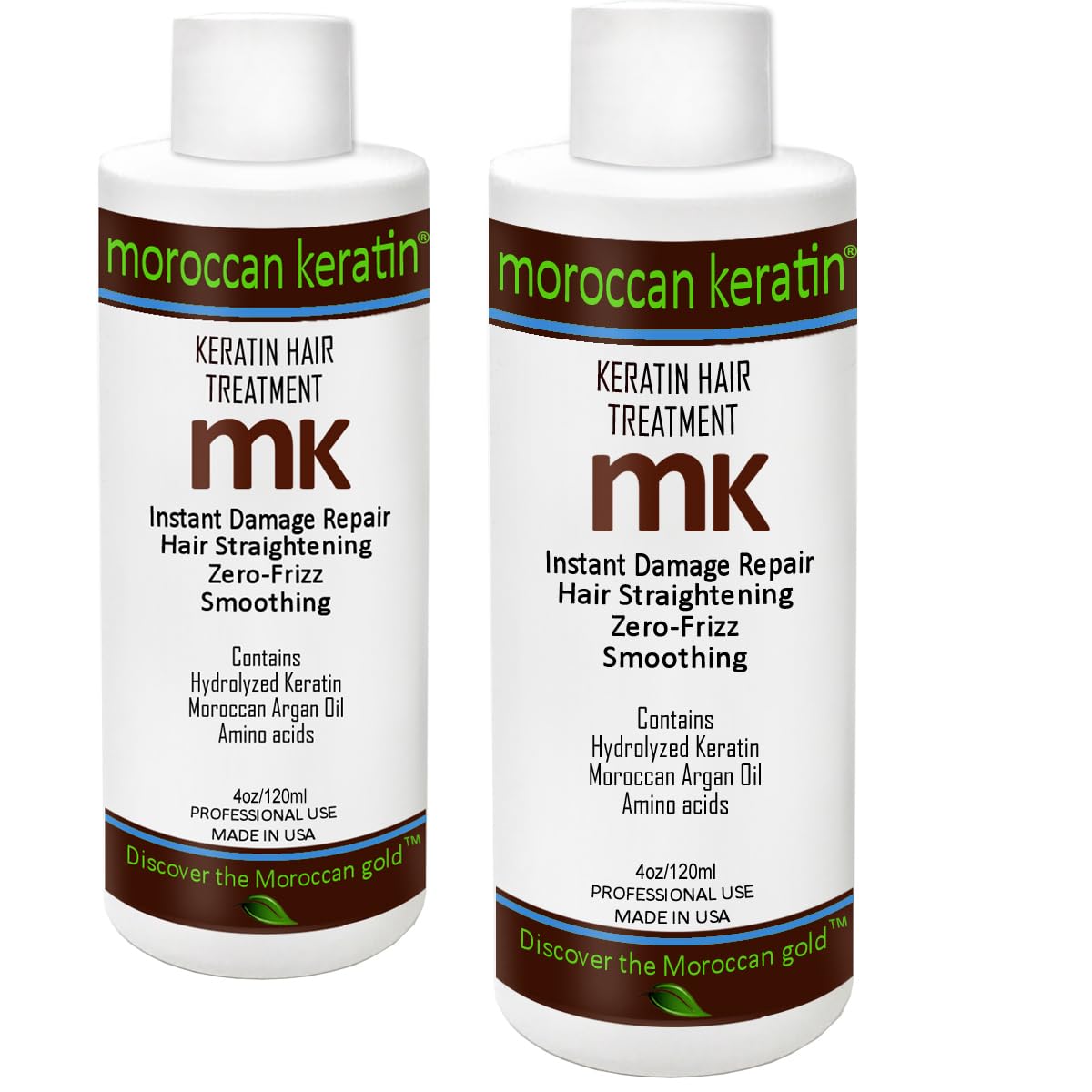 Brazilian Keratin Hair Treatment Blowout Straightening Product Professional Grade Natural Organic Looking Results at Home or Salon (8oz, 2 bottles)