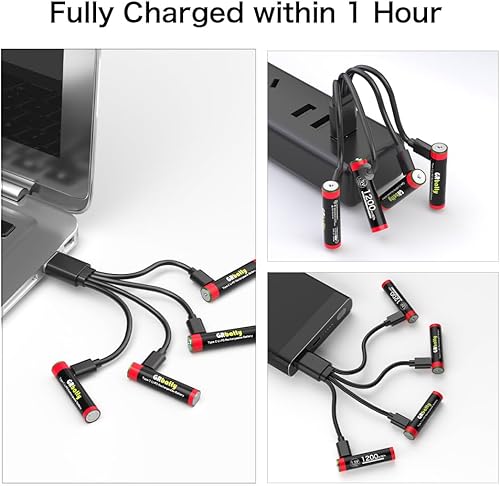 Miniatura 6 de GRbatty Paquete de 8 baterías AAA recargables USB, baterías de litio triple A recargables USB C