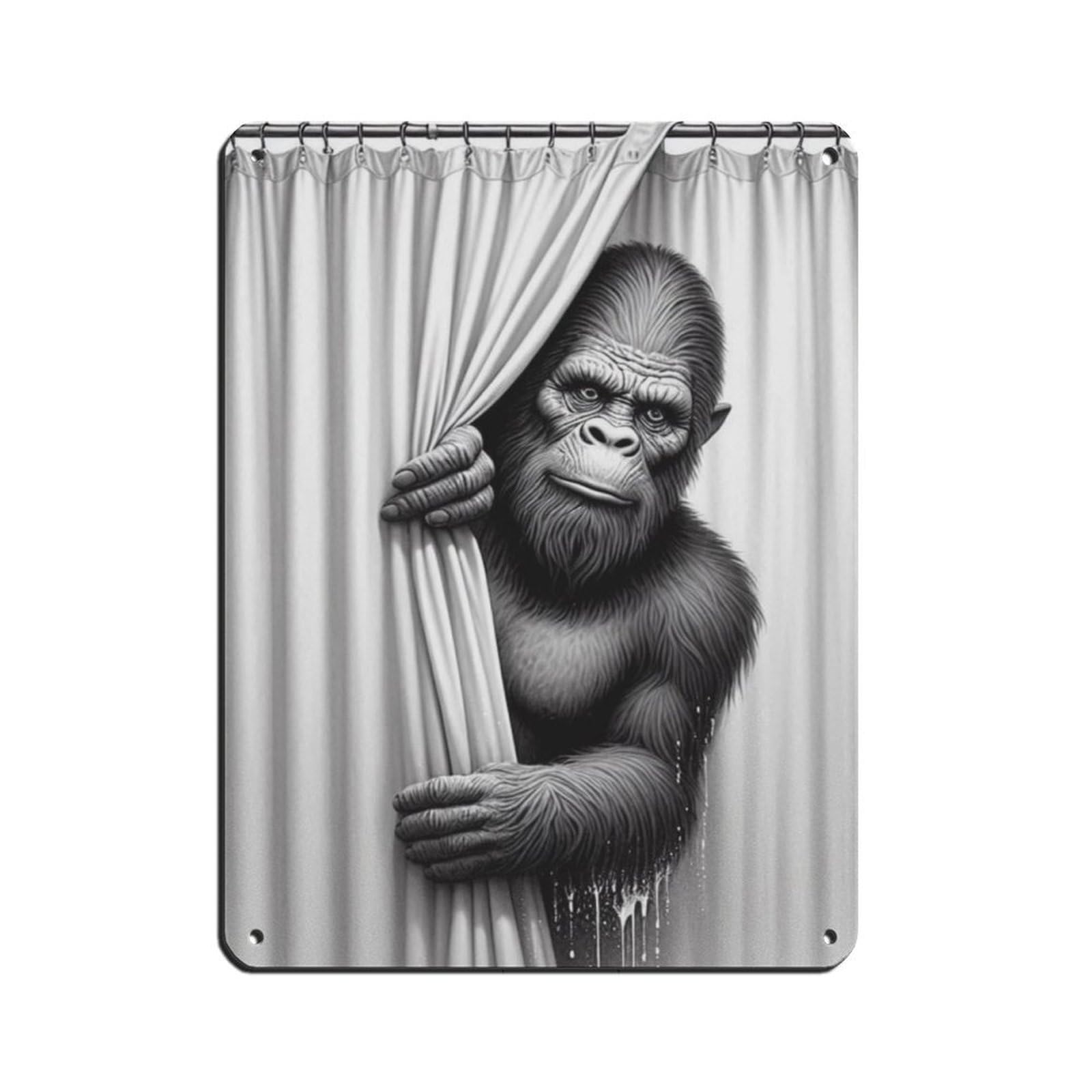 Sasquatch Peeking Out of Shower Tin Sign Vintage Metal Pub Club Cafe Bar Home Wall Art Decoration Poster Retro 12x16inch(30x40cm)