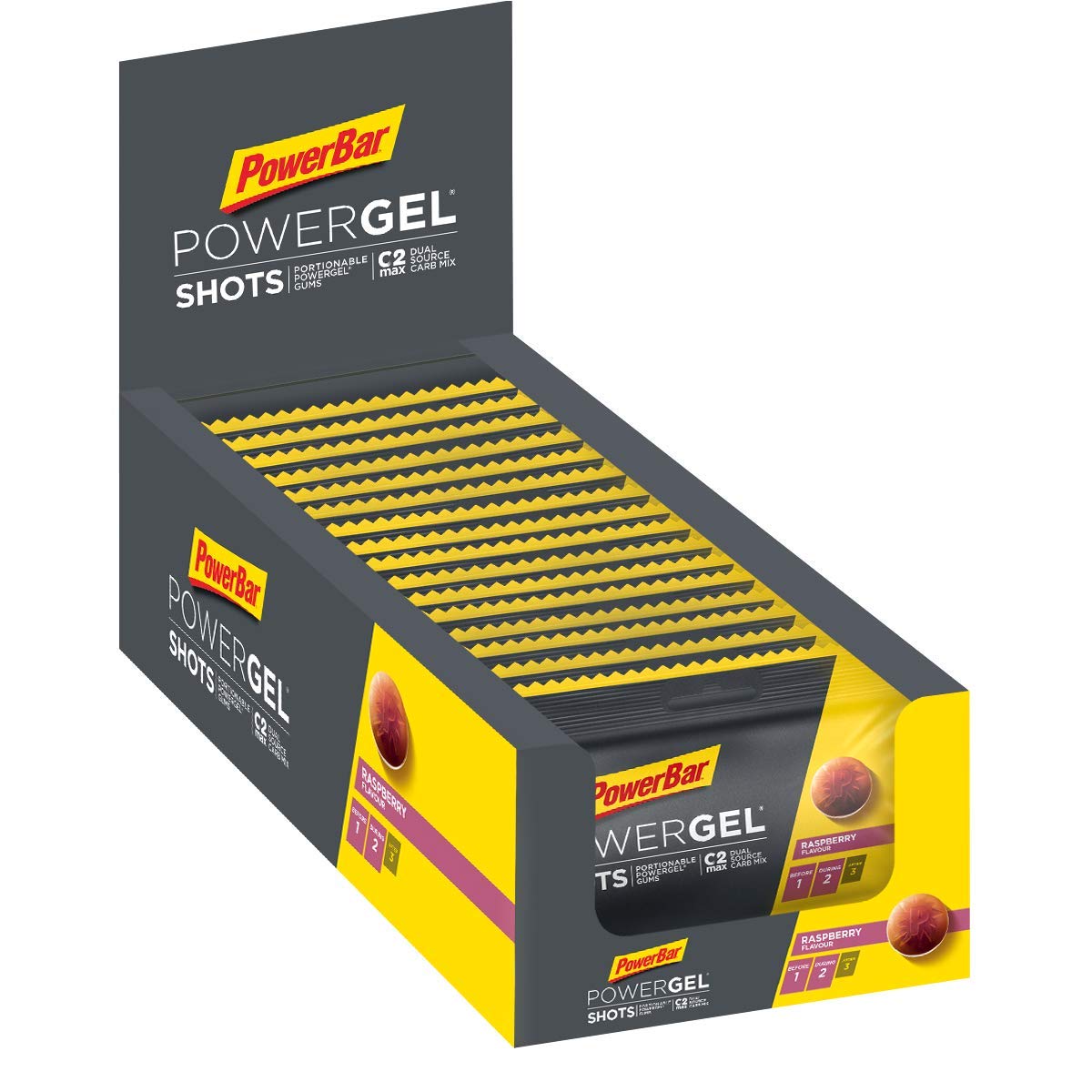 PowerBar PowerGel Shots Raspberry 16x60g - High Carb Energie Gummis + C2MAX + Natrium