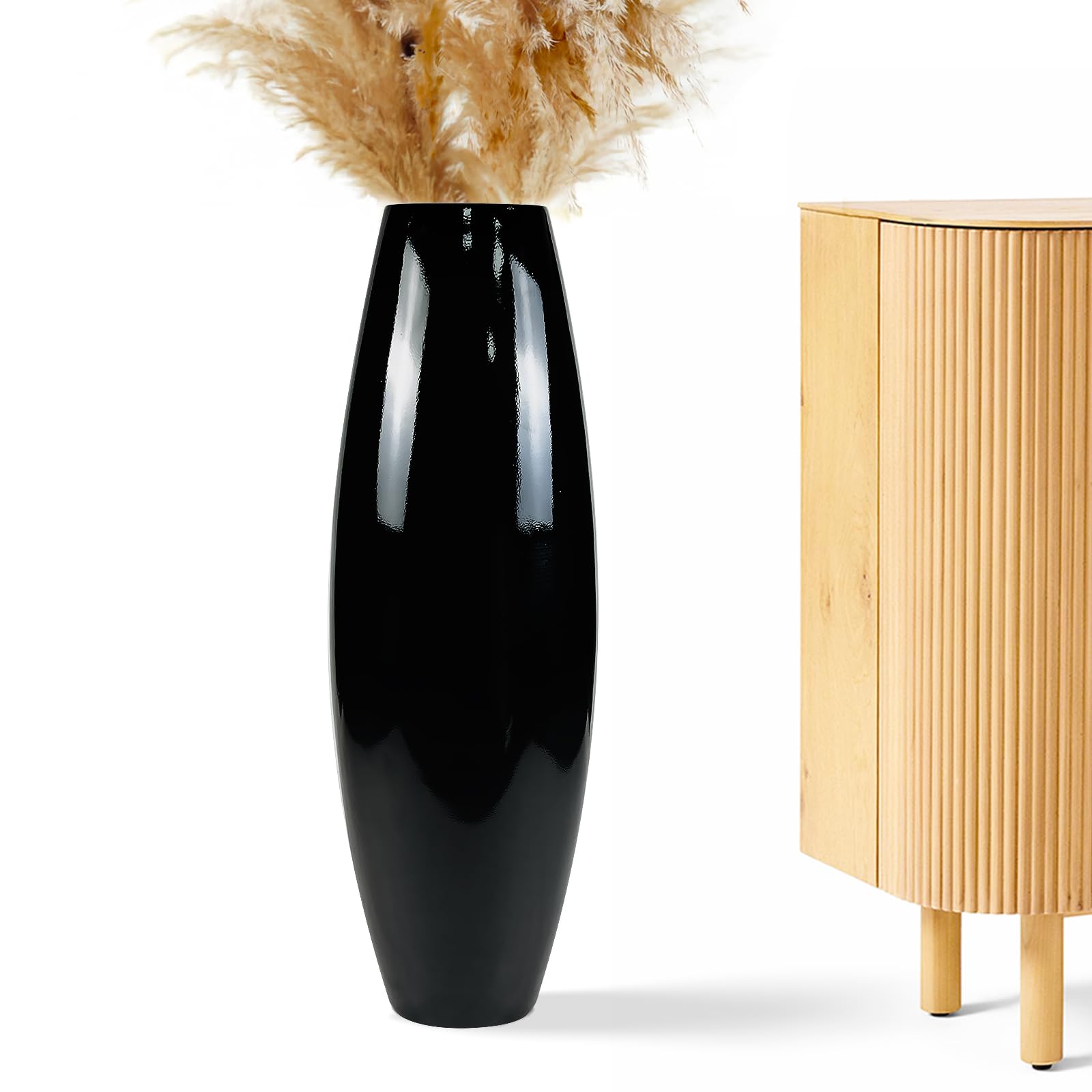 Floor Vase, Tall Floor Vase 27.5 inch (70CM, 2.3FT) Tall Vases, Sturdy Large Floor Vases for Living Room Decor, Resin Black