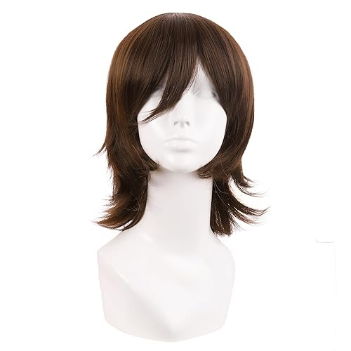 MapofBeauty 14 Inch/35 cm Short Cosplay Wolf Tail Synthetic Side Bangs Party Wig (Brown) - Brown