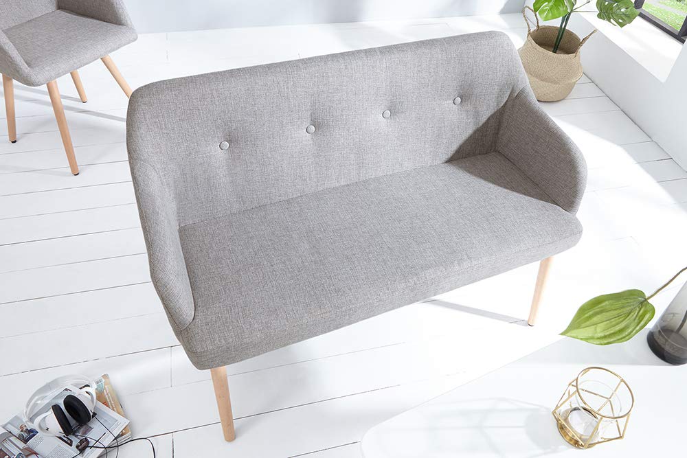 invicta INTERIOR Design Sitzbank Scandinavia hellgrau mit Armlehne Bank Buche Gestell im Retro Trend