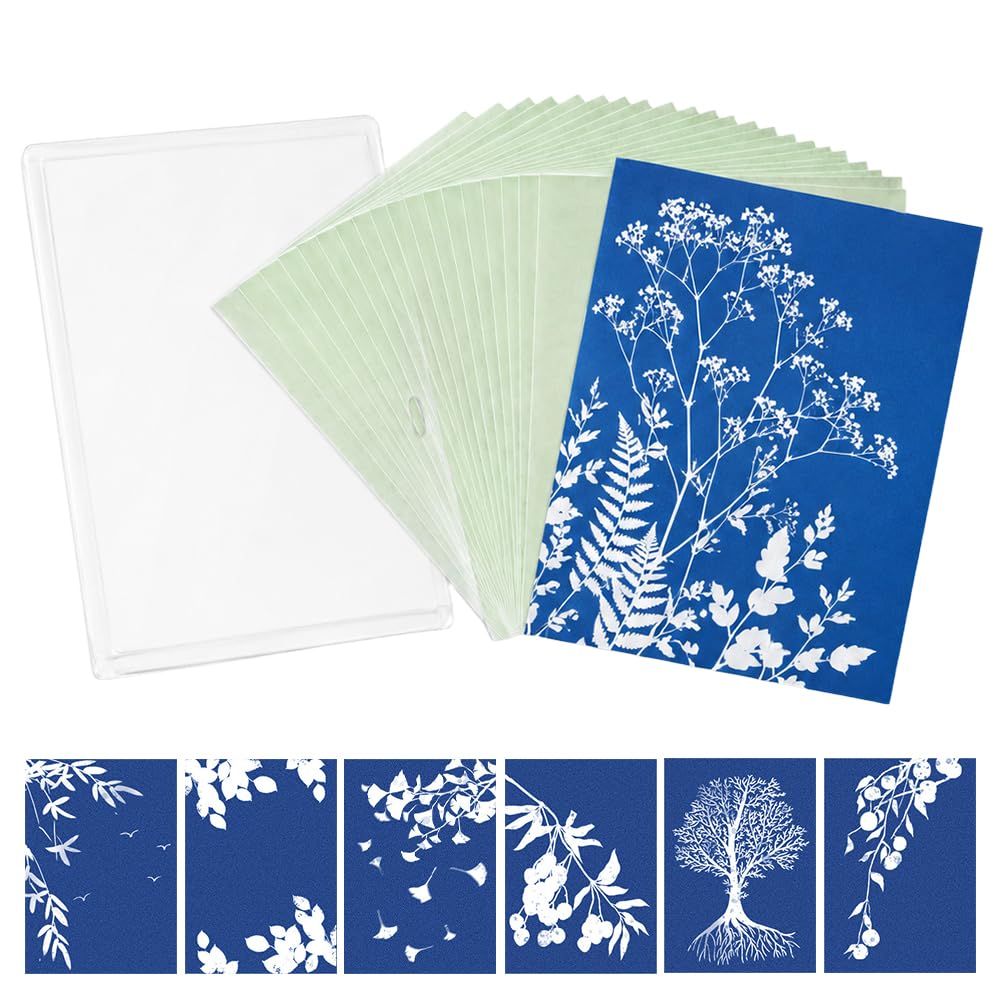 Norvyn 37PCS A6 Cyanotype Paper Kit with Acrylic Panel for Sun Printing DIY