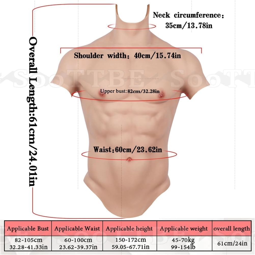Realistic Silicone Male Chest Half Body Suit A Stronger Look Simulation Pack Vest Costume for Men Halloween Costumes