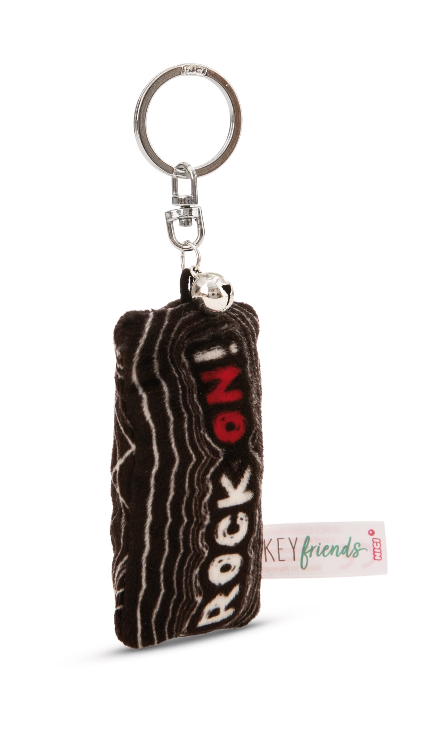 NICI Keyholder mini plush cushion Rock on! 8cm with bell - colorful - A loyal companion for backpacks or bags, keychain for key rings & key holders for all ages | 62119