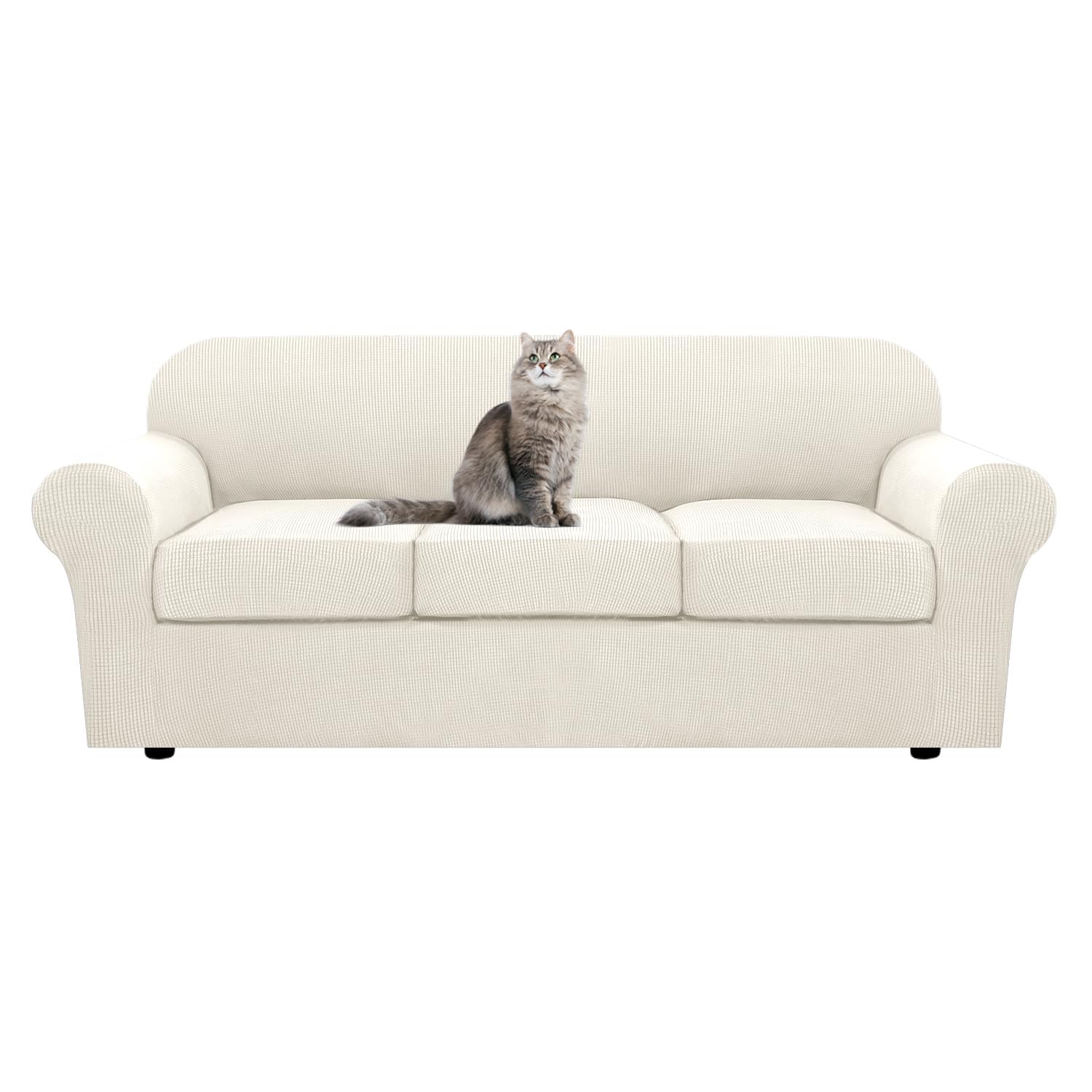 SYLC Ektorp Sofa Cover with Seat Cushions Covers and Backrests Covers Sofa Covers Stylish Stretch Jacquard Couch Slipcover Protector (Ivory,Sofa+3 Seats)