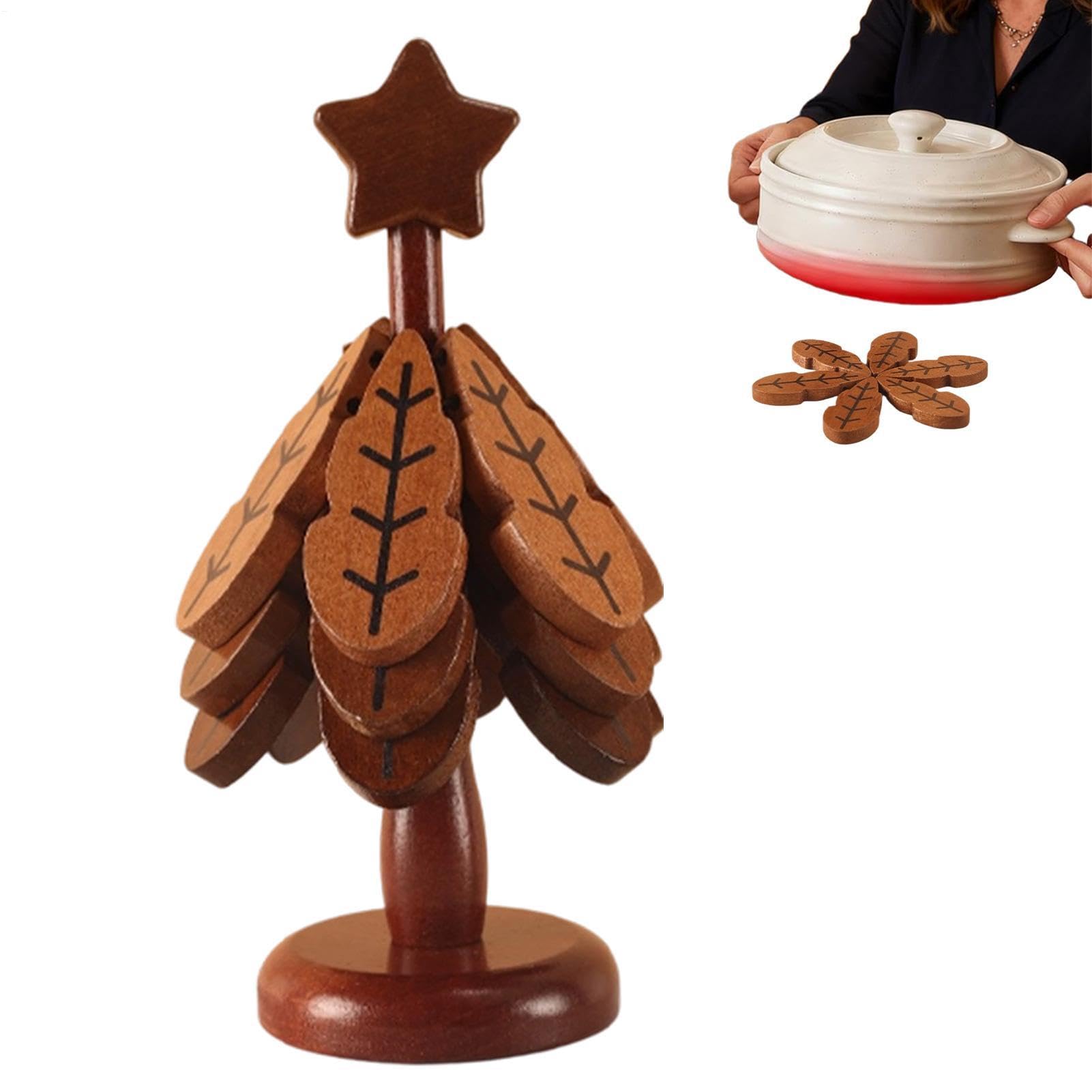Posavasos para árbol de Navidad, plegable, posavasos de cocina de Navidad | Juego de protectores de ollas con forma de árbol de Navidad para encimera, sartenes, cena, taza, apartamento