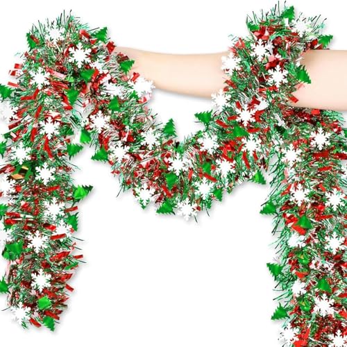 BSITSSS 5 Piezas Espumillon Arbol Navidad, 2M Espumillon Navidad, Multicolor Brillante EspumillónNavidad, Guirnaldas Navideñas, Guirnalda Navideña para Decoración Pared Ventana Escalera Regalos
