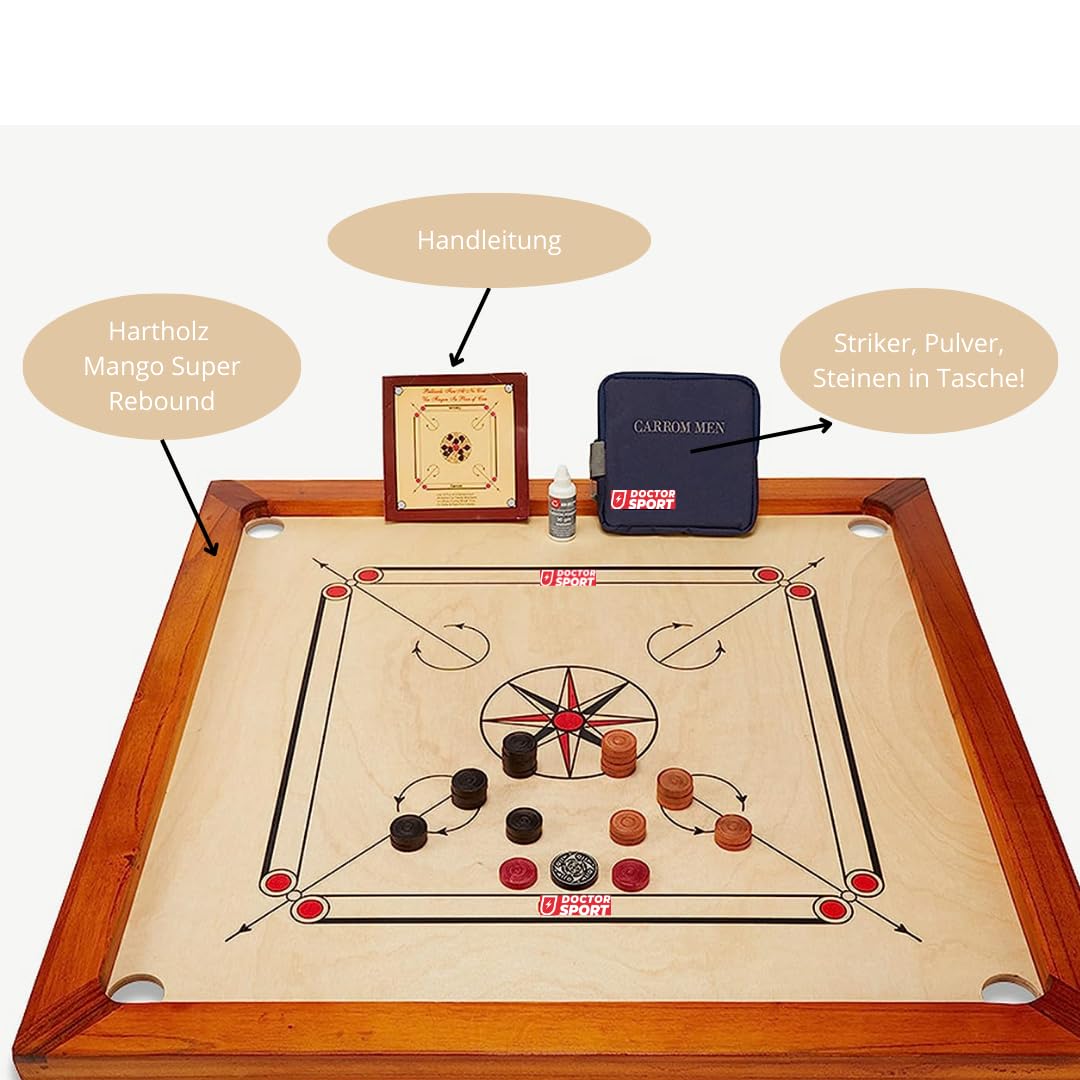 Carrom Set, Kikar India hartholz, Naturel Holz, Lackiert